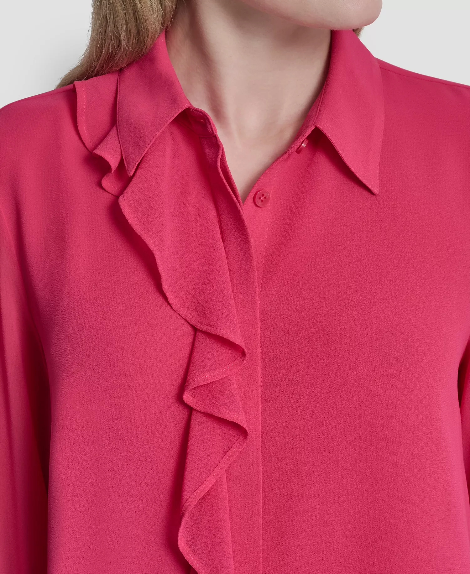 Women's Ruffled Long-Sleeve Shirt - Hot Pink - L