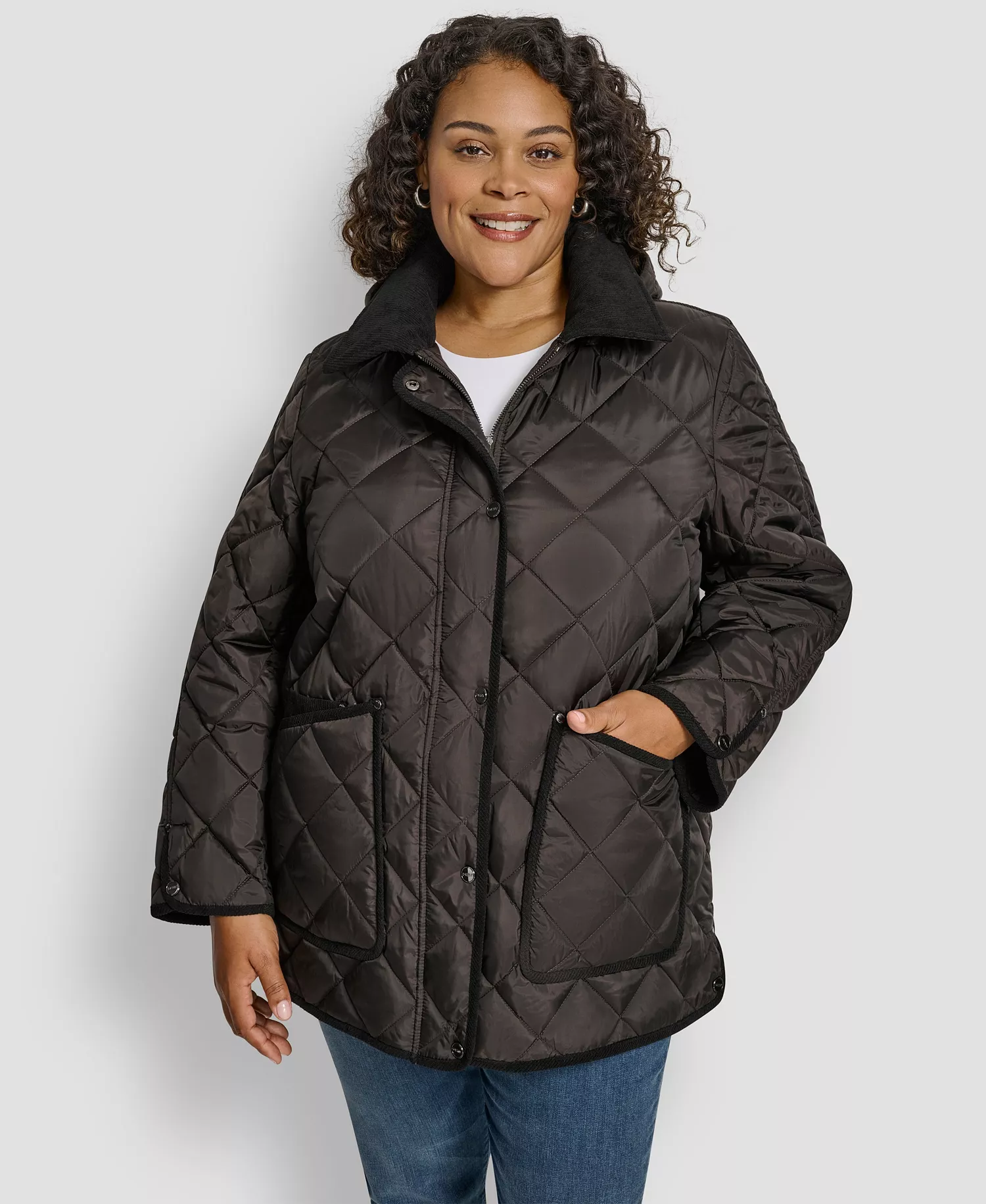 Plus Size Hooded Quilted Coat - Bitter - 0X