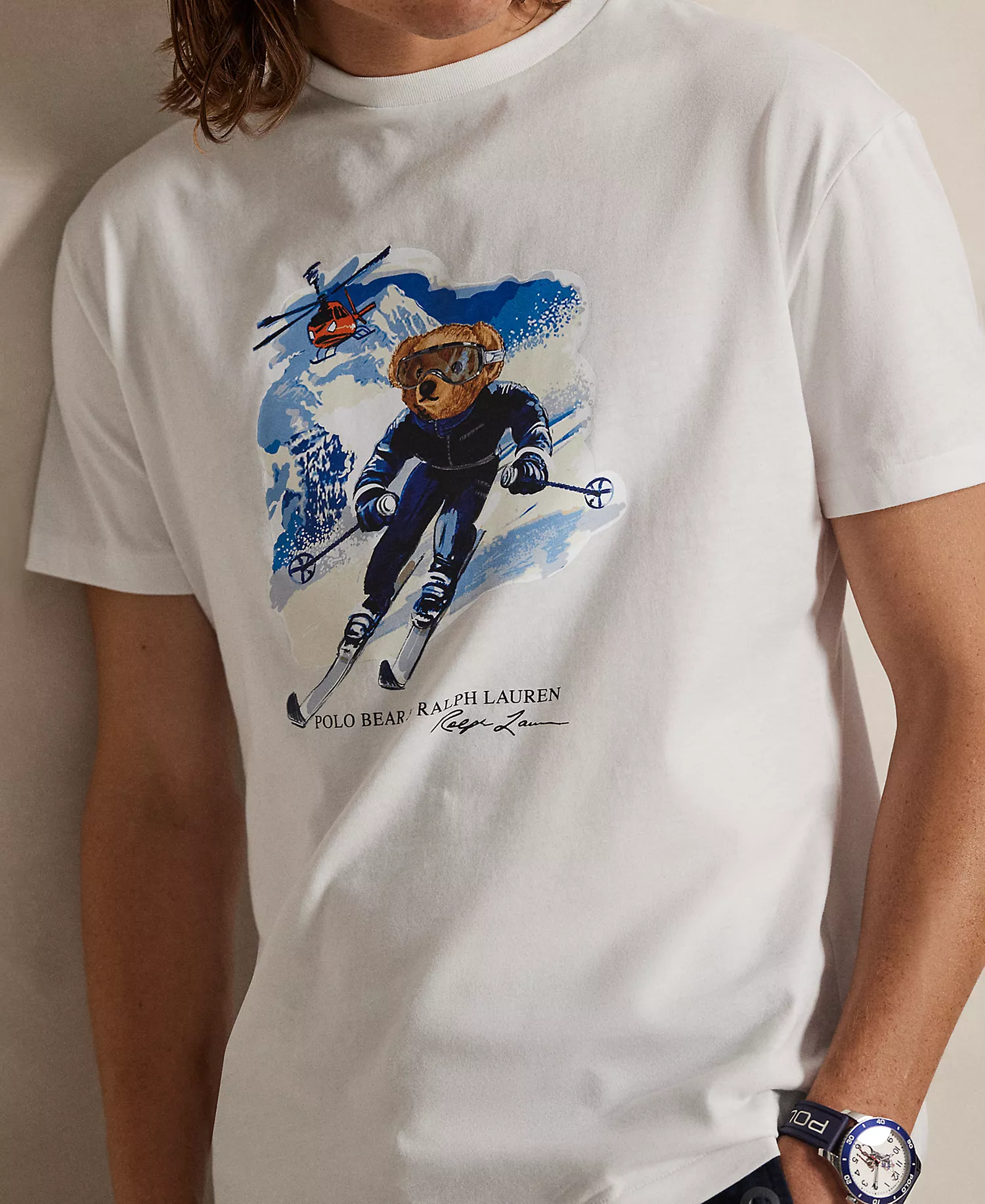 Men's Short Sleeve Polo Bear T-Shirt - White/Active Bear - 2XL