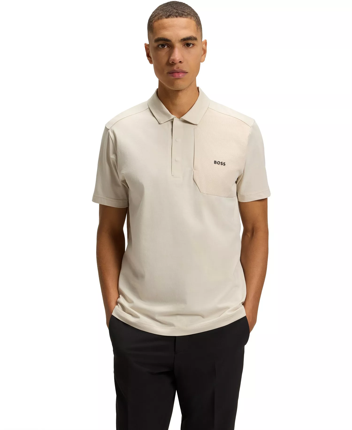 Men's Hopsack Panelling Paddy Polo Shirt - Open Beige - 2XL