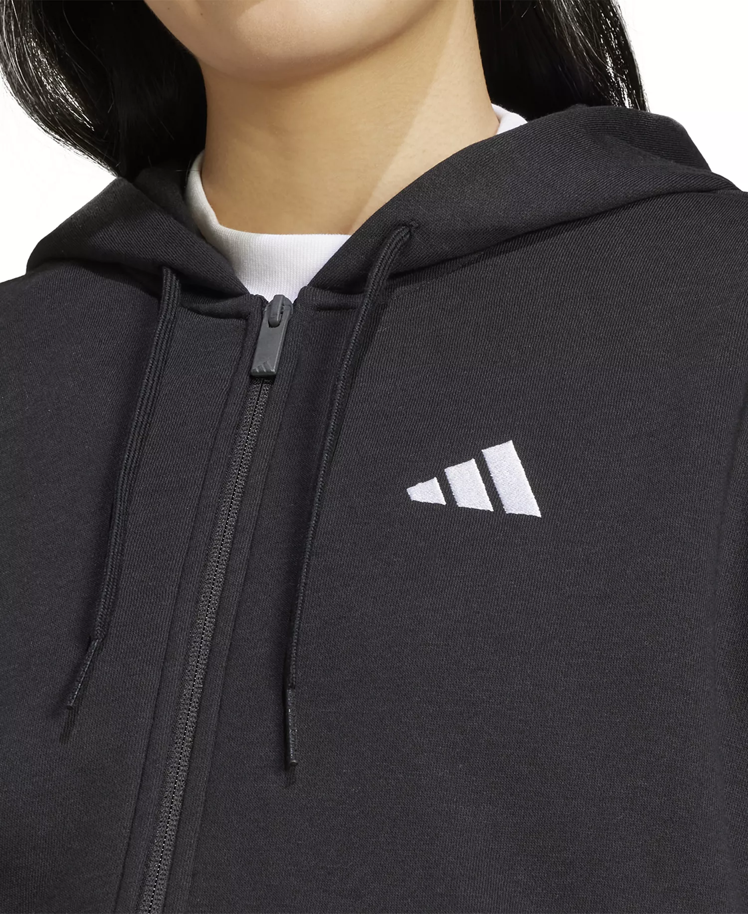 Women's 3-Stripe Fleece Full Zip Hoodie - Black/white - L