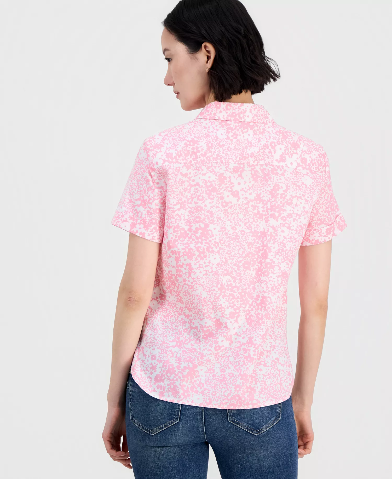 Nautica Women's Shadow Floral Cotton Camp Shirt - English Rose/ Bright White - L