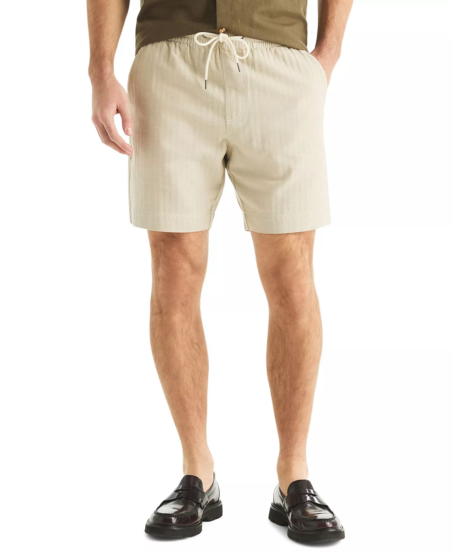 Men's Regular-Fit 7" Cotton Herringbone Shorts - Beige - L