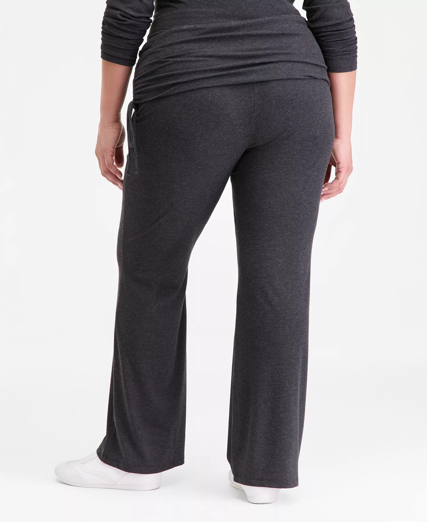 Plus Size Ribbed Foldover Drawstring Pants, Macy's Exclusive - Charcoal Heather - 0X