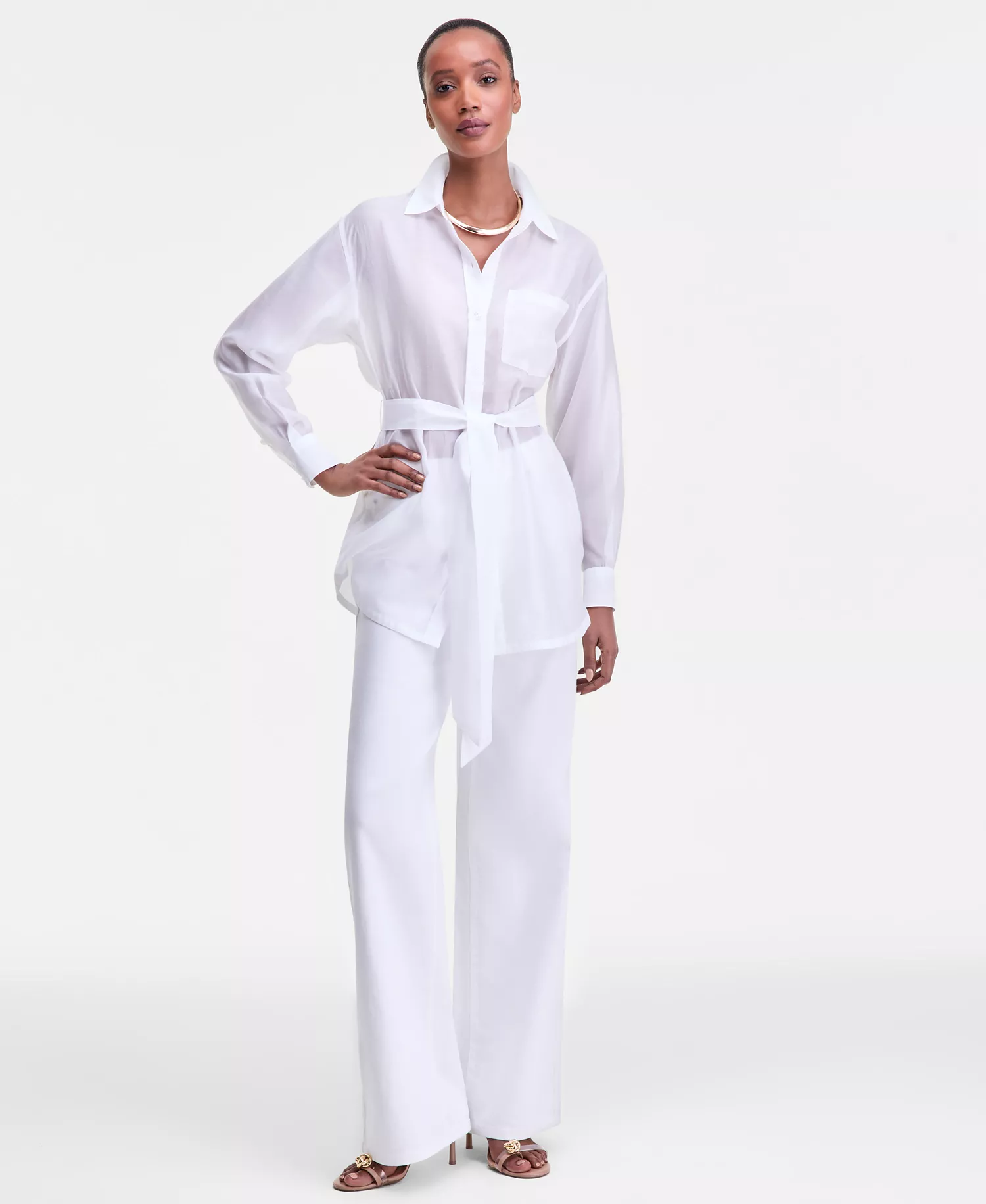 Women's Sash-Tie Tunic Shirt, Macy's Exclusive - Bright White - L