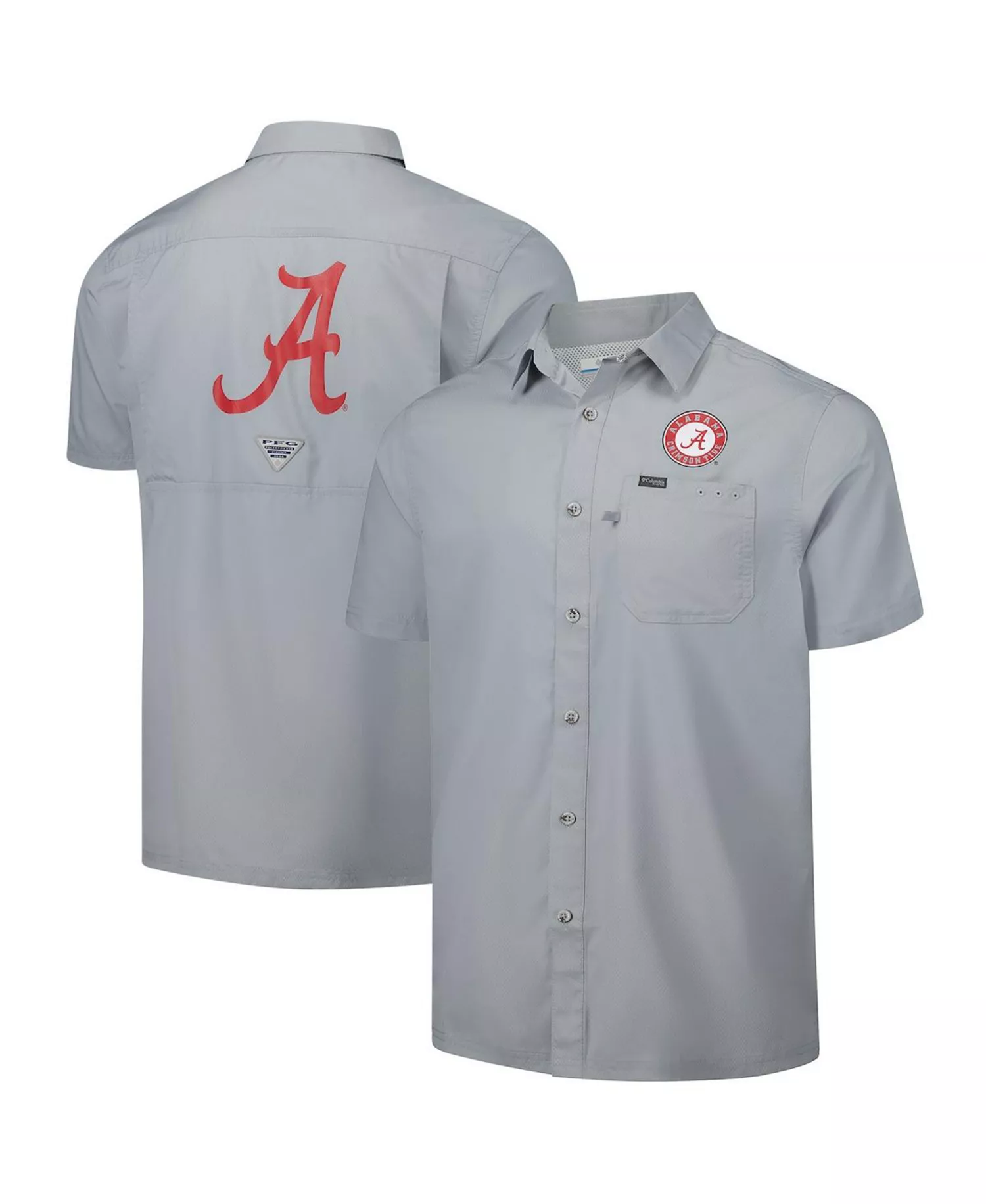Men's Gray Alabama Crimson Tide PFG Slack Tide Omni-Shade Button-Up Camp Shirt - Gray - L