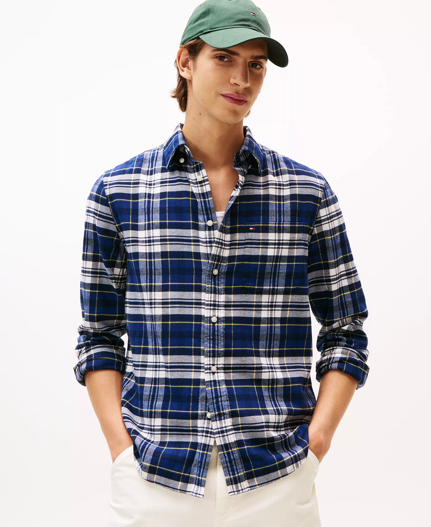 Men's Flannel Tartan Regular Fit Shirt - Preppy Navy / Check - L