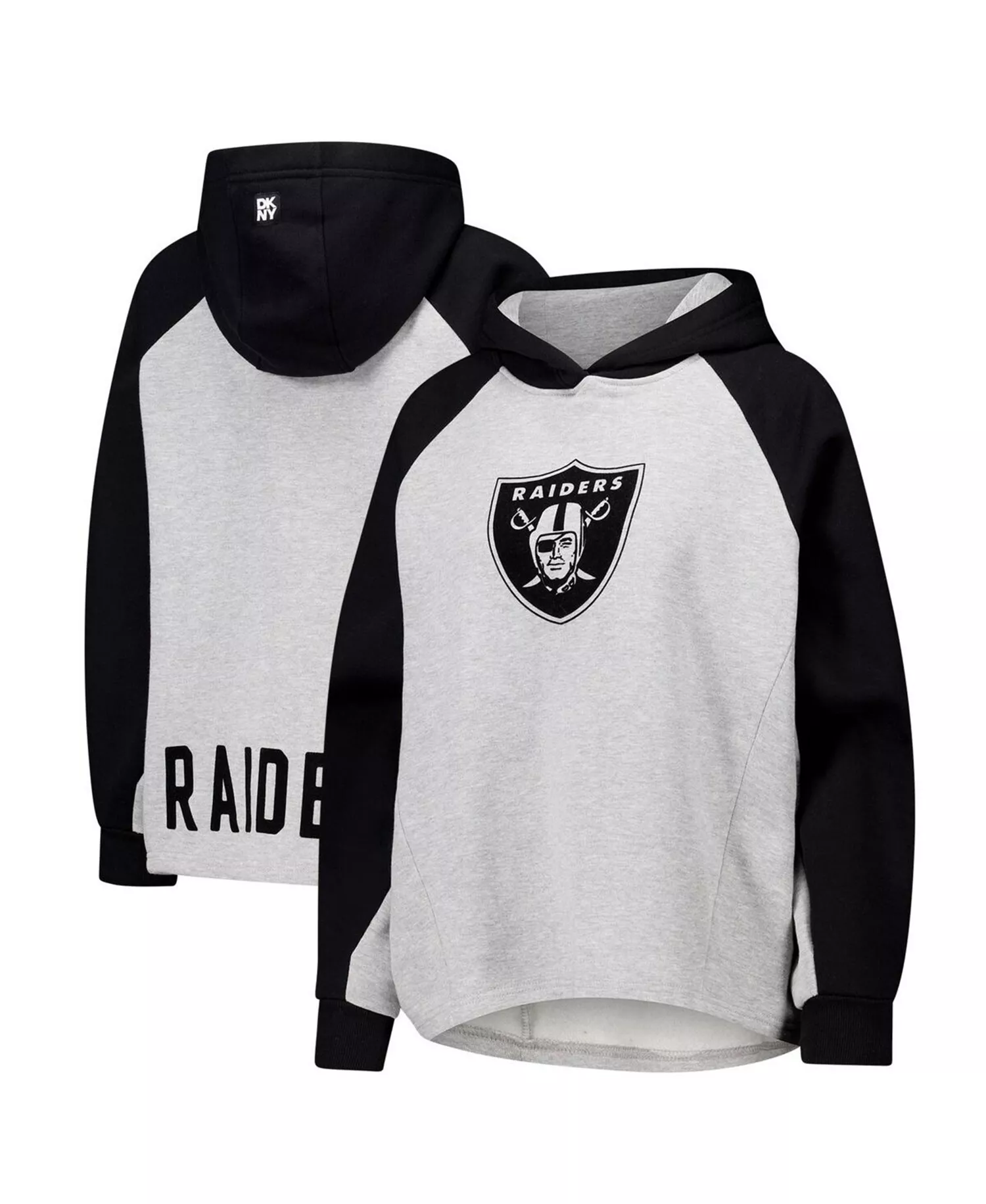 DKNY Women's Gray/Black Las Vegas Raiders Joy Cropped Raglan Pullover Hoodie - Gray, Black - L