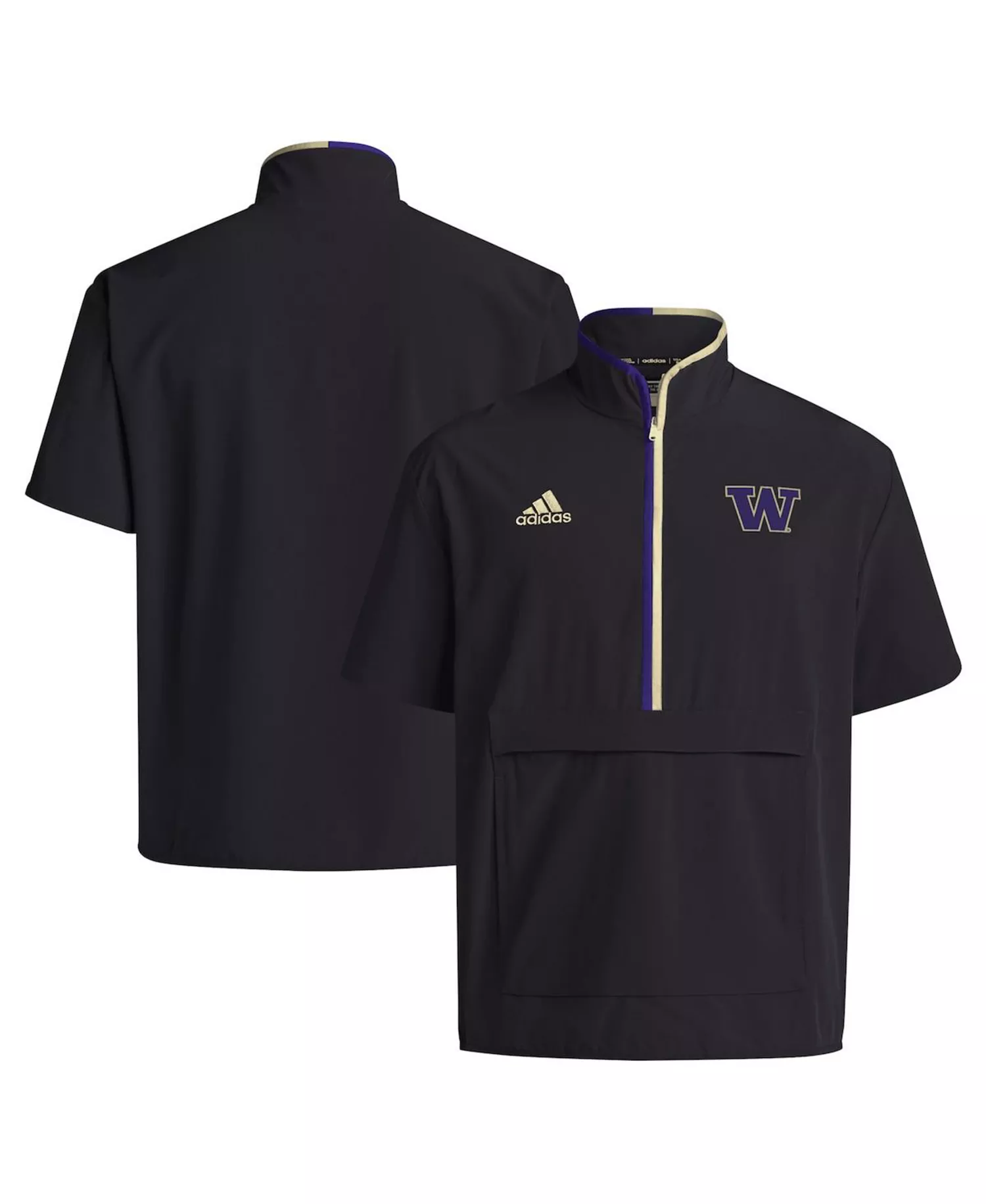 Men's Black Washington Huskies 2024 Coaches Sideline Half-Zip Short Sleeve Jacket - Black - L