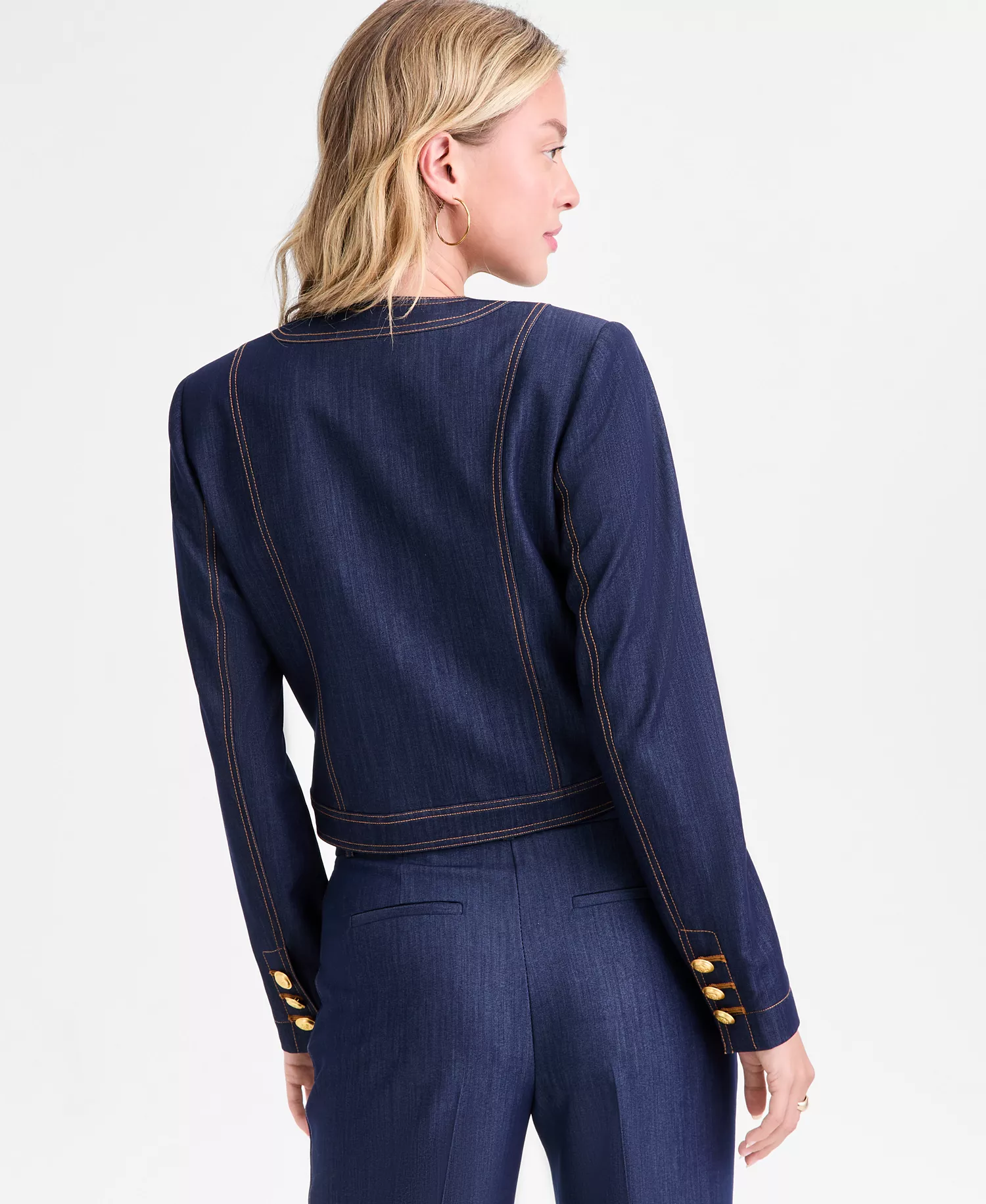 Women's Cropped Button-Front Denim Jacket  - Dark Denim - 18