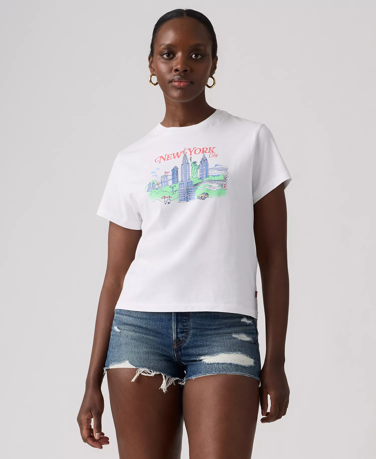 Women's Crew Neck Graphic Print T-Shirt - Nyc Faded Map Bright White - L