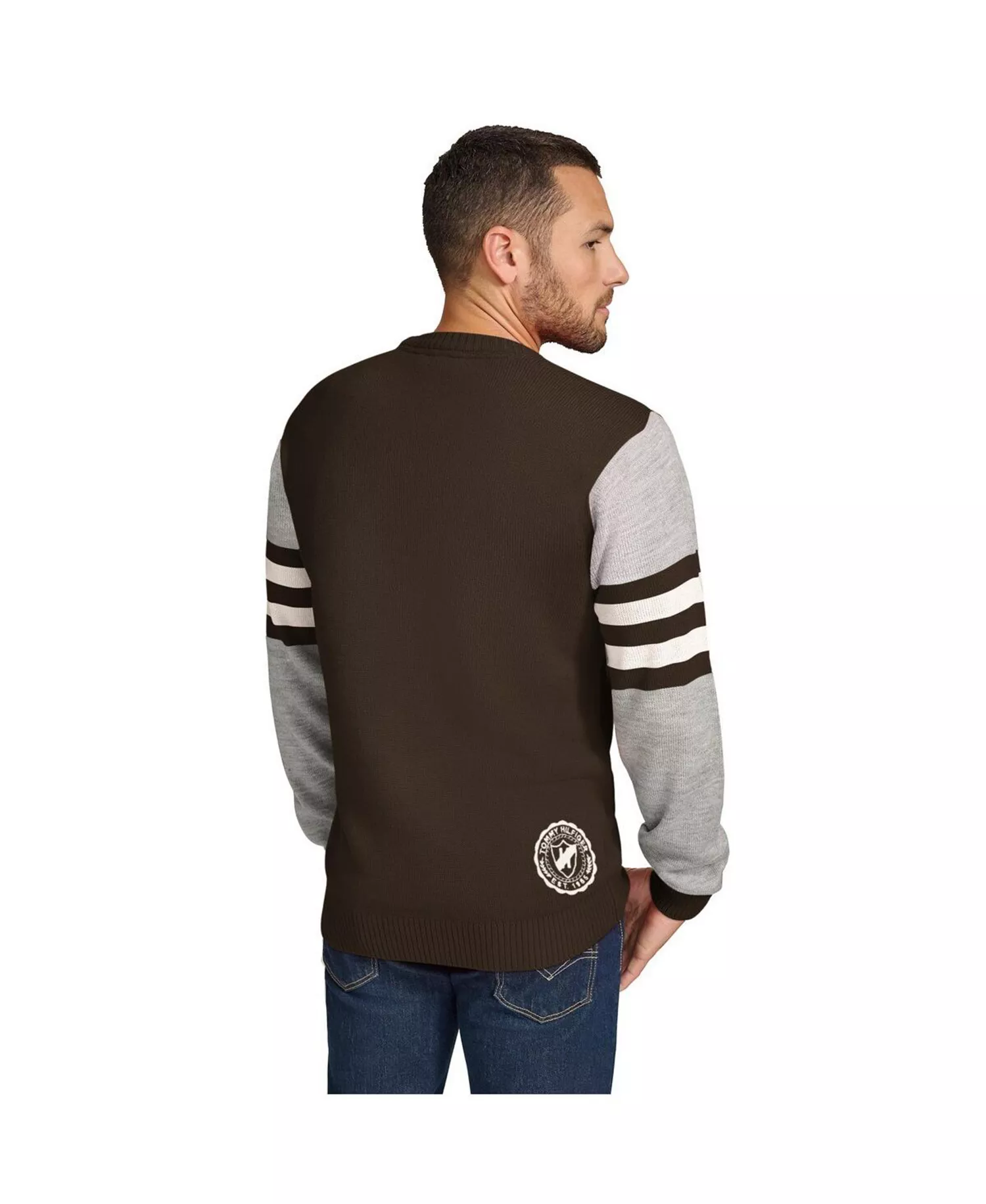 Men's Brown/Heather Gray Cleveland Browns Acrylic Crewneck Pullover Sweatshirt - Brown, Heather Gray - 2XL