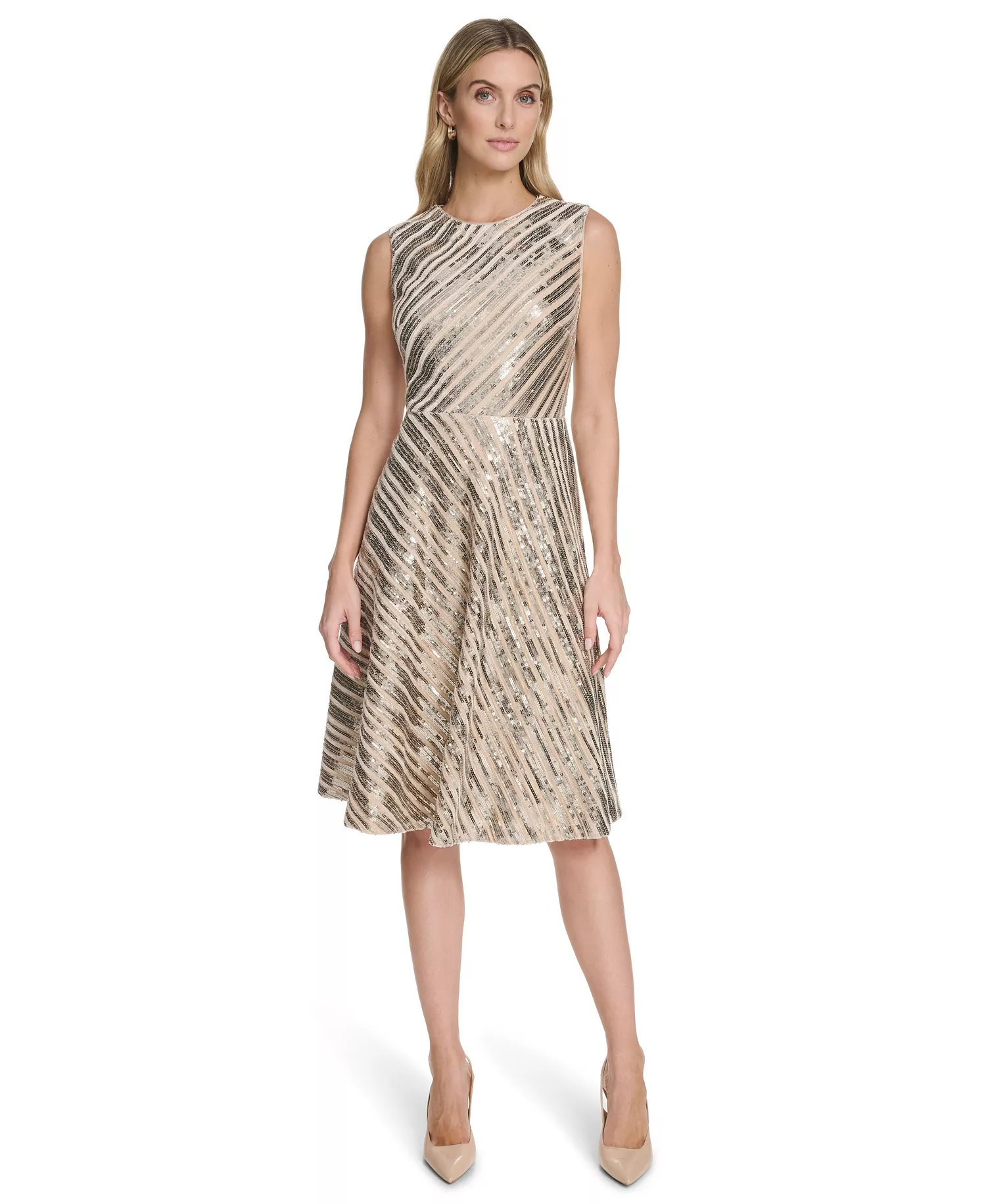Women's Sequin Sleeveless Midi Dress - Champagne/Gold - 12