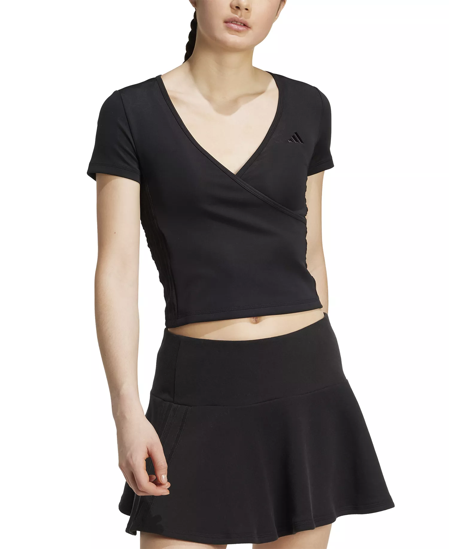 Women's Surplice-Neck Three-Stripes Short-Sleeve T-Shirt  - Black/black - 2XL