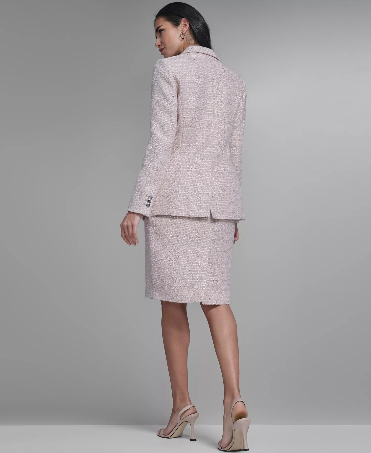 Petite One-Button Tweed Jacket and Tweed Pencil Skirt - Rust Copper - 10P