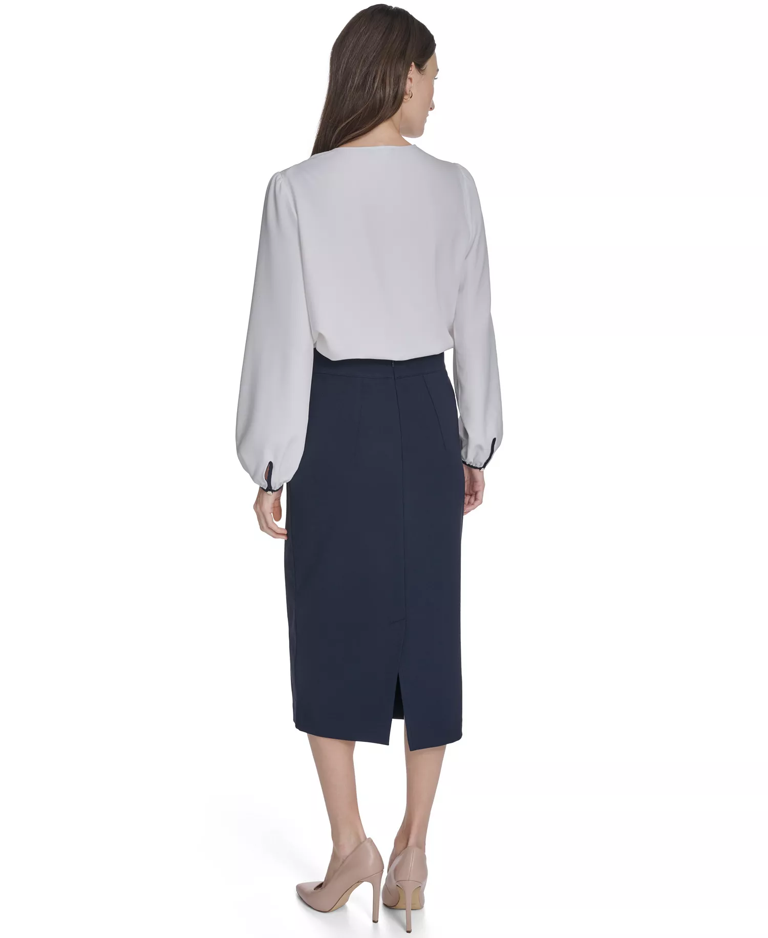 Women's Long-Sleeve Side Tie Top - Ivory/Midnight - L