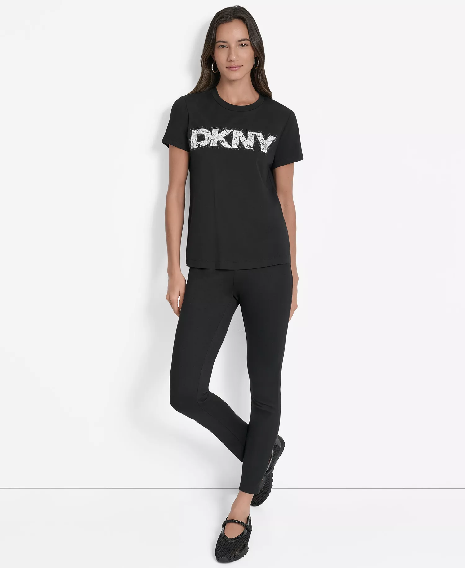 Women's Newspaper Logo Crewneck T-Shirt - Black - L