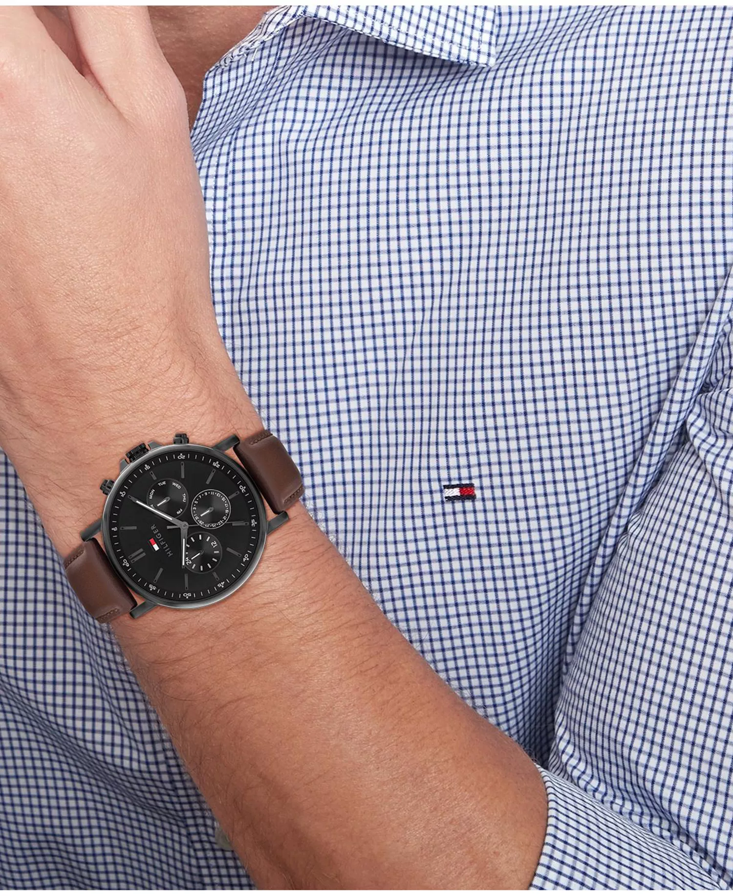 Men's Multifunction Dark Brown Leather Strap Watch, 44mm - Dark Brown - 44mm