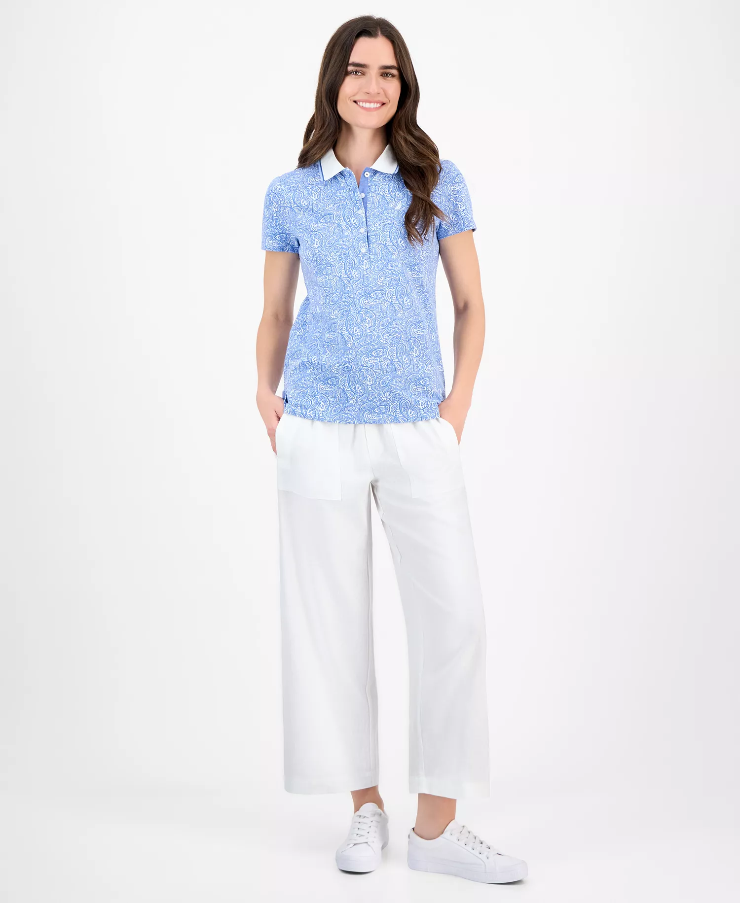 Nautica Women's Garden Paisley Polo Shirt - Blue Haze Multi - L