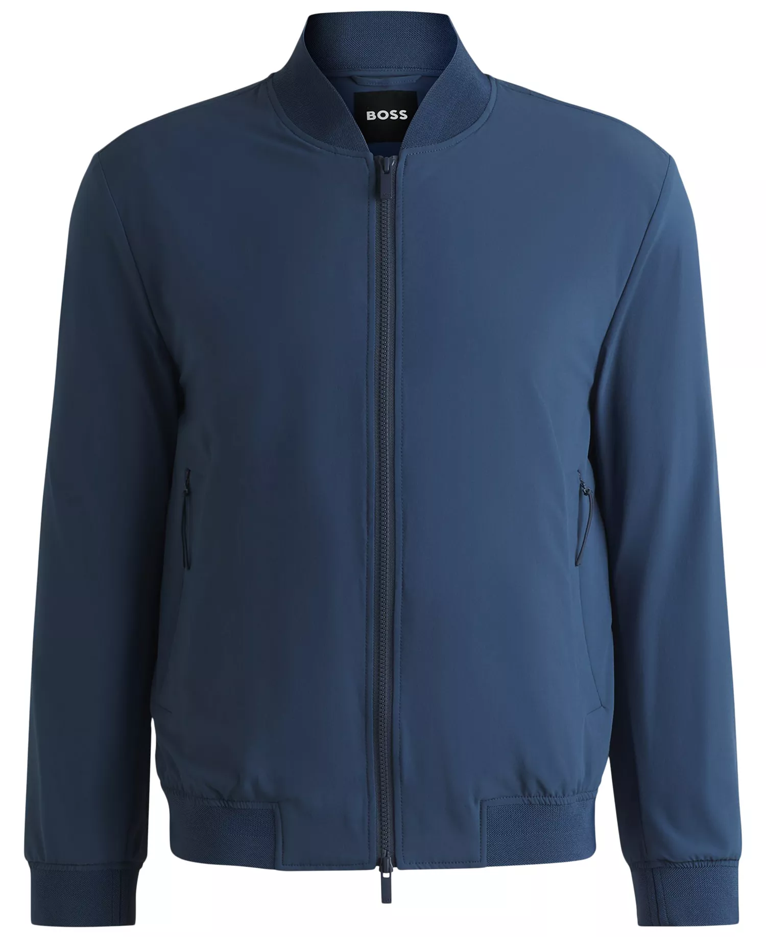 Men's Knitted Trim Slim-Fit Blouson Jacket - Open Blue - 38R