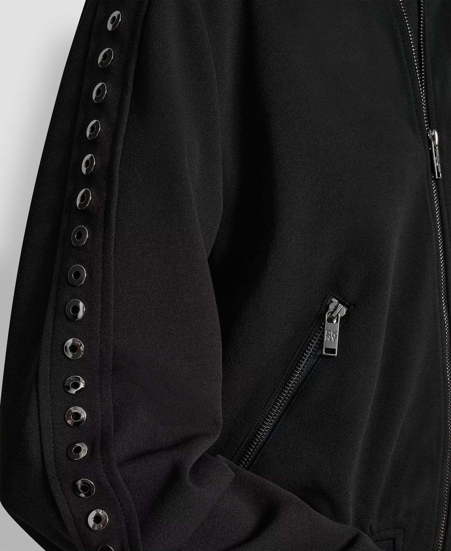 Women's Round Neck Double Weave Grommet Bomber Jacket - Black - M