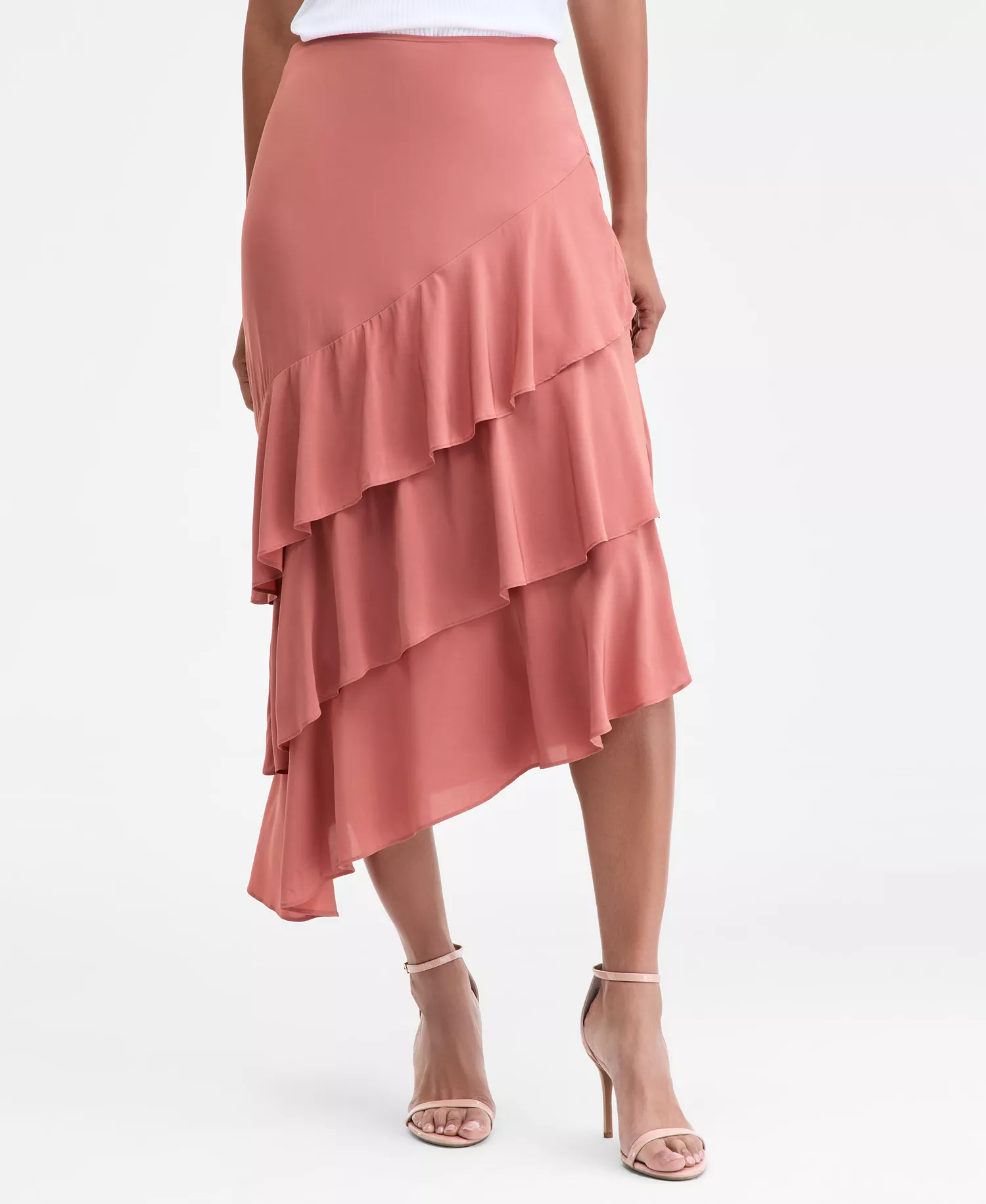 Women's Asymmetrical Ruffle Midi Skirt, Macy's Exclusive - Copper Brown - 0