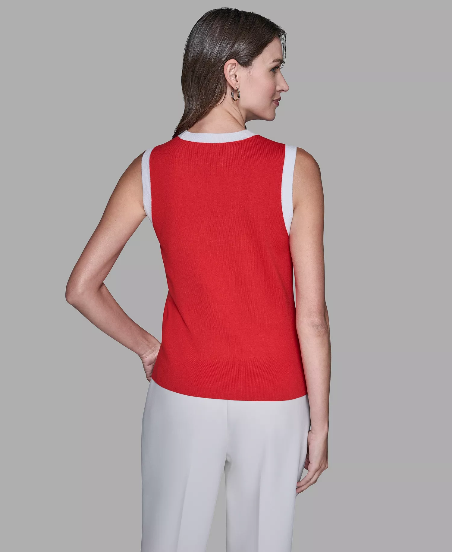 Women's Bow-Tie Sleeveless Sweater - Apple Red/Soft White - L