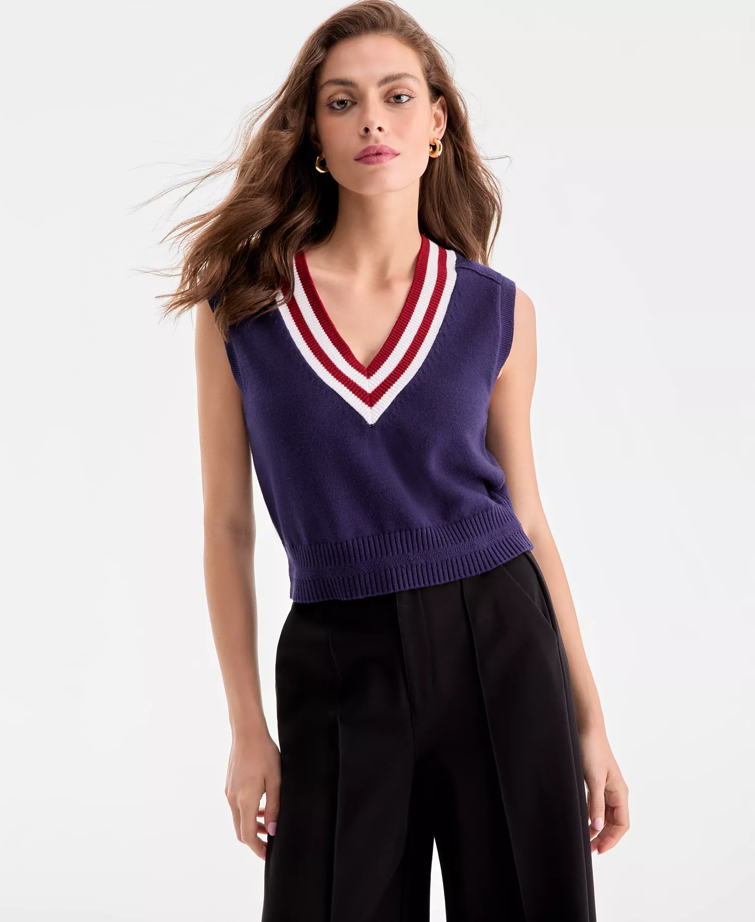 Women's Sleeveless V-Neck Sweater Vest, Exclusively at Macy's - Blue Plum - L