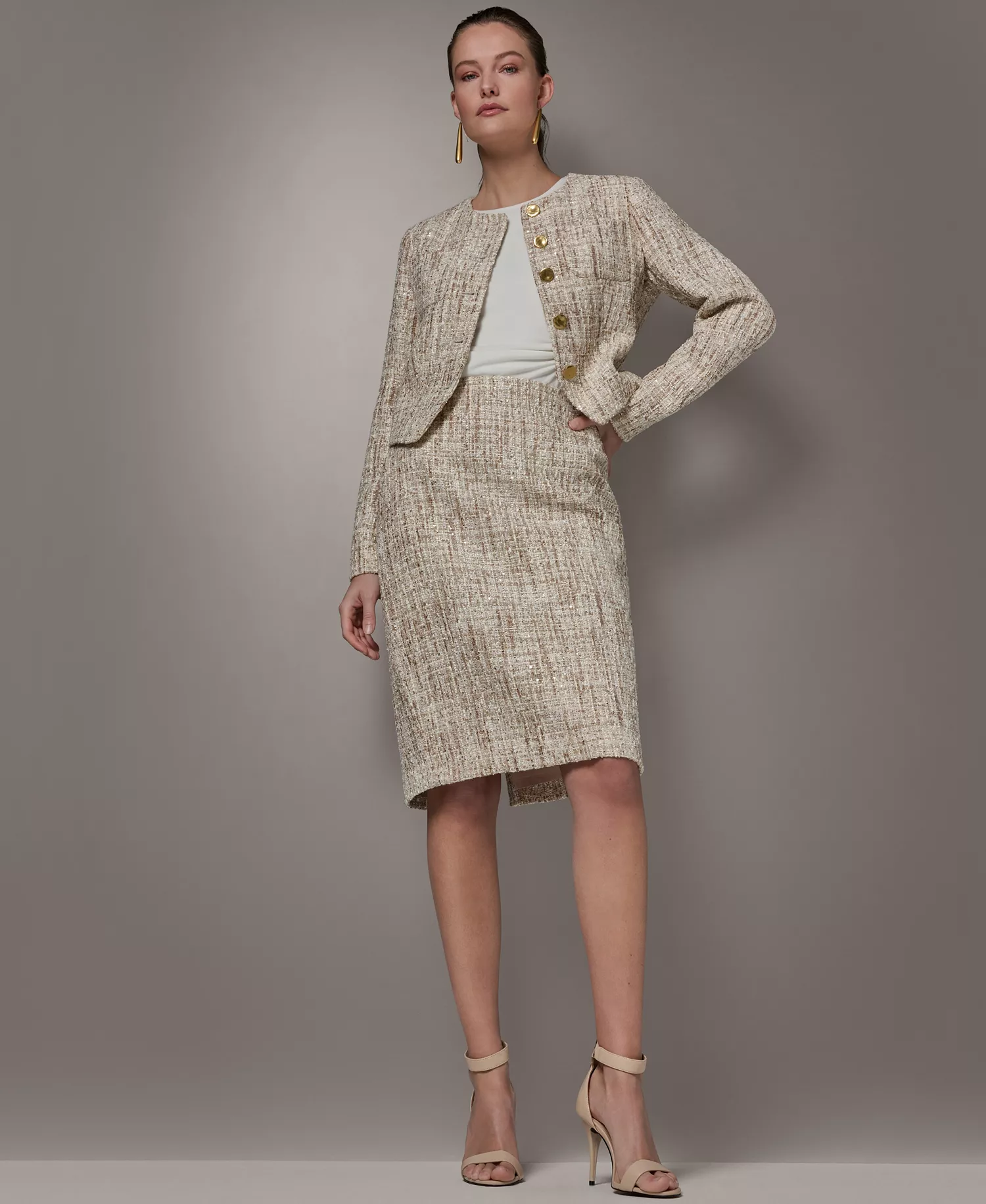 Women's Cropped Button-Front Jacket - Dark Cream Multi - 0