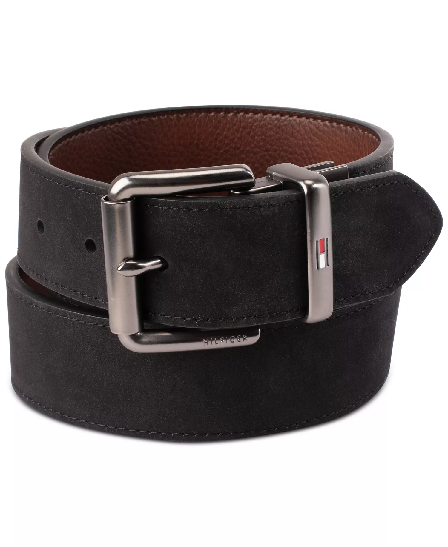 Men’s Two-In-One Reversible Casual Matte and Pebbled Belt - Brown / Black - L (38-40)