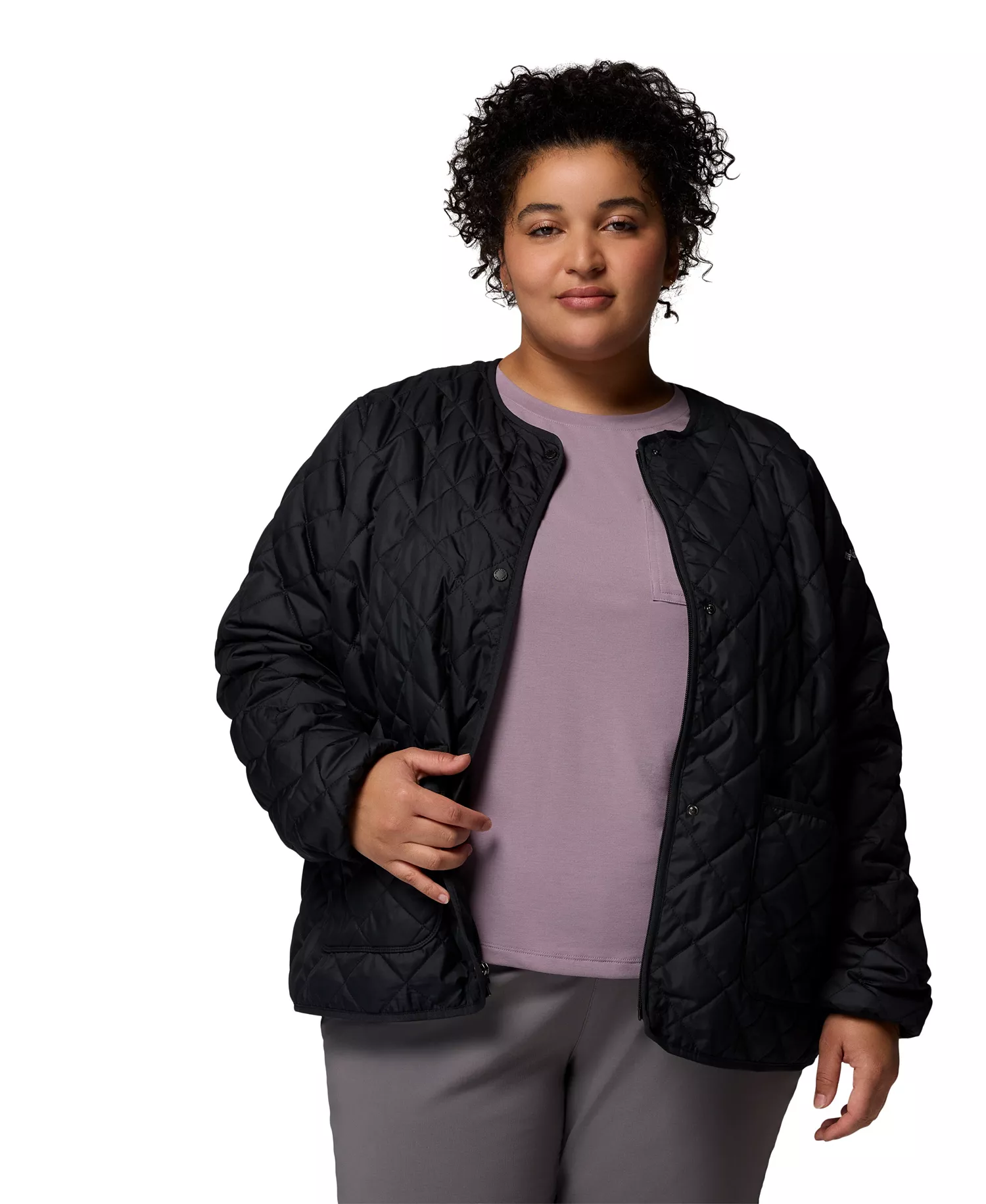 Plus Size Copper Crest Collarless Jacket - Black - 1X