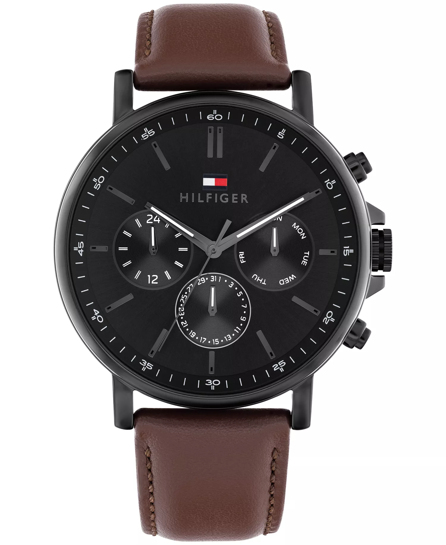 Men's Multifunction Dark Brown Leather Strap Watch, 44mm - Dark Brown - 44mm