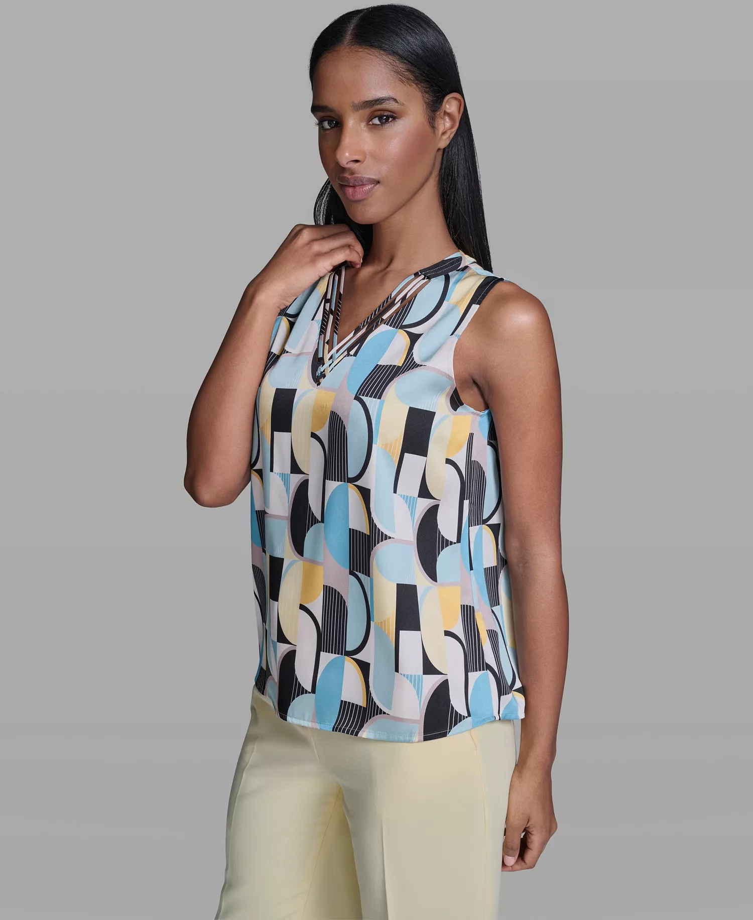 Women's V-Neck Sleeveless Camisole - Fresh Mint/Panna Cotta Multi - L