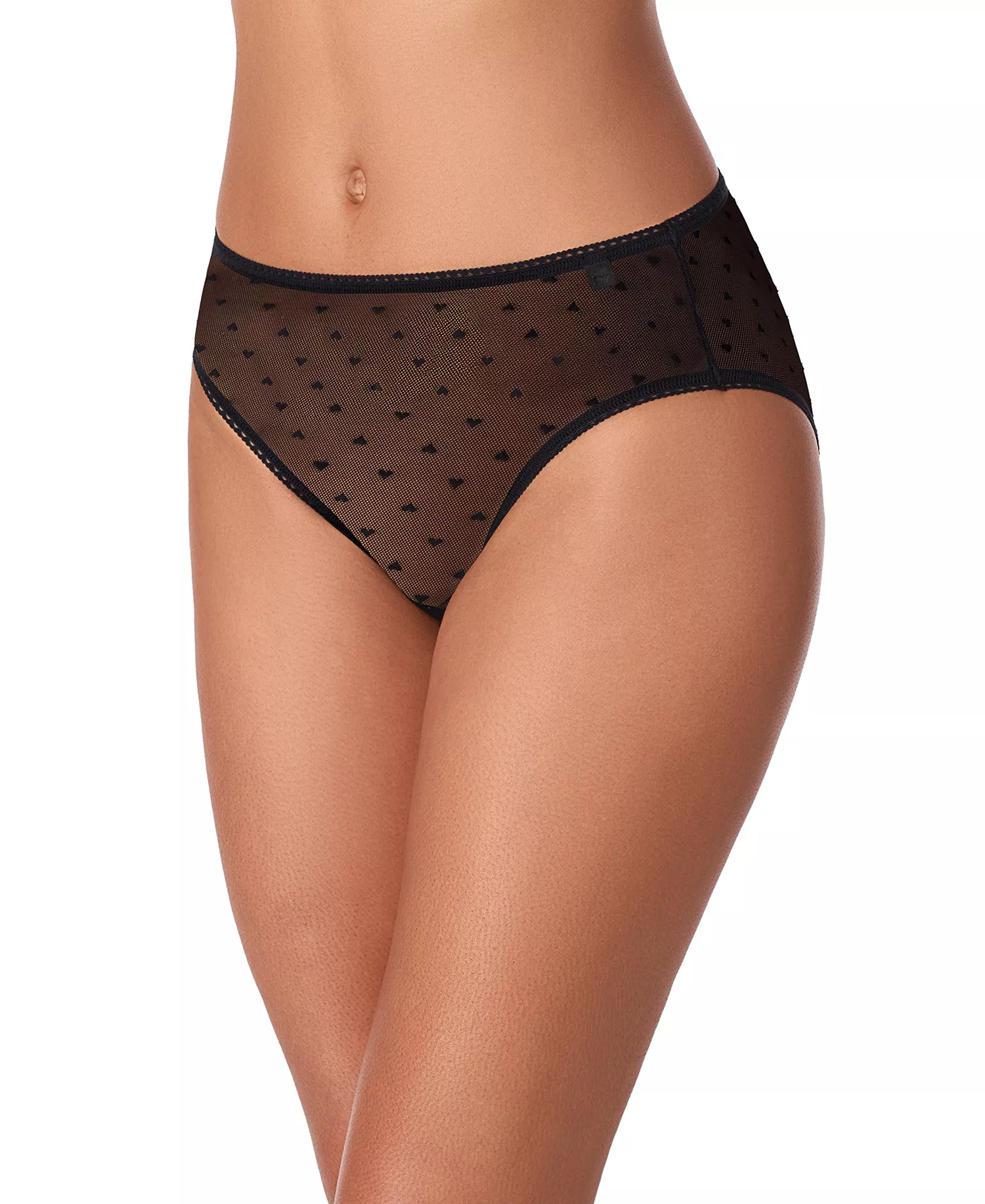 Women's Heart Mesh Bikini Panties - Black - M