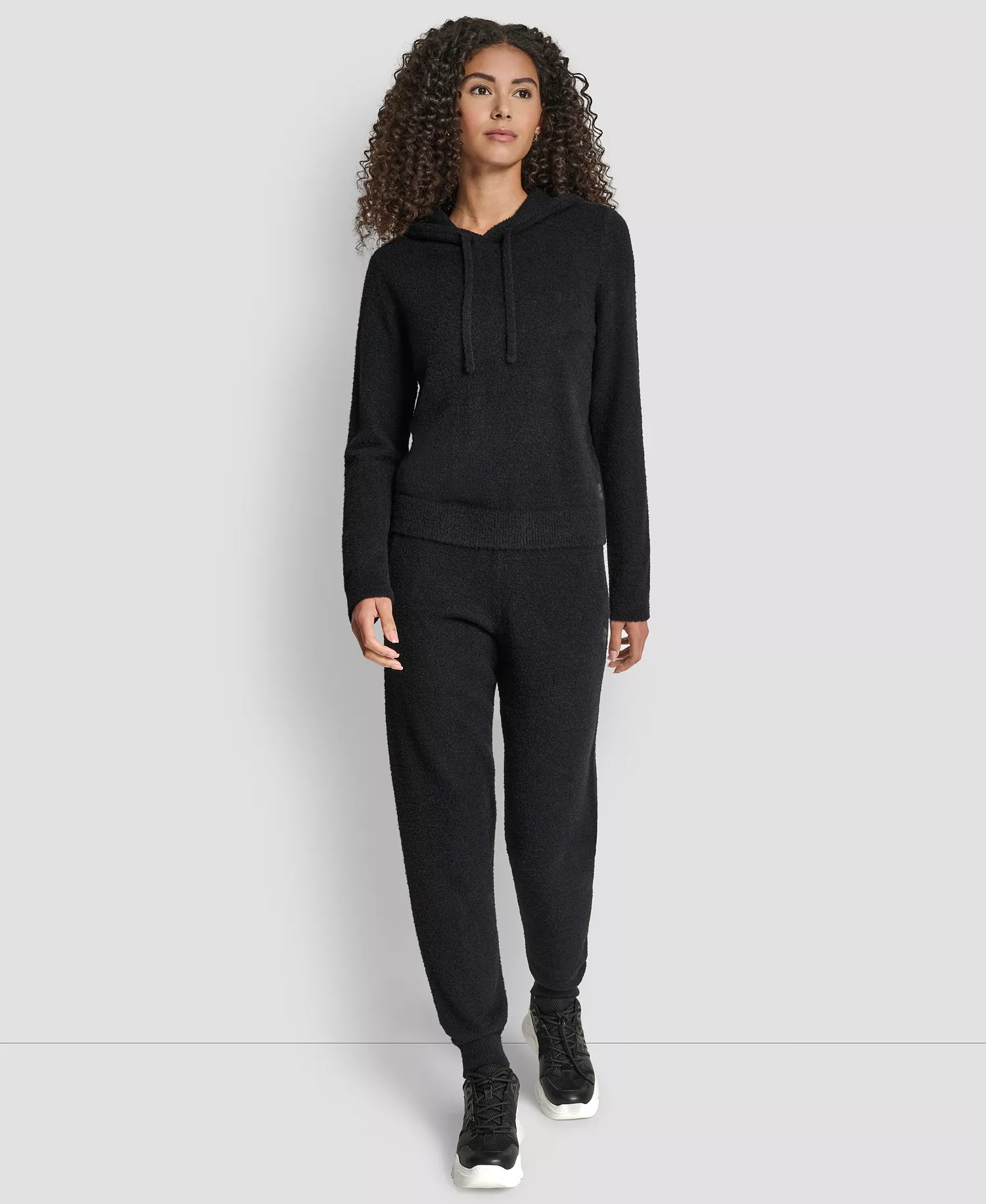 Women's Feather Yarn Hood Tonal Hoodie - Black - L