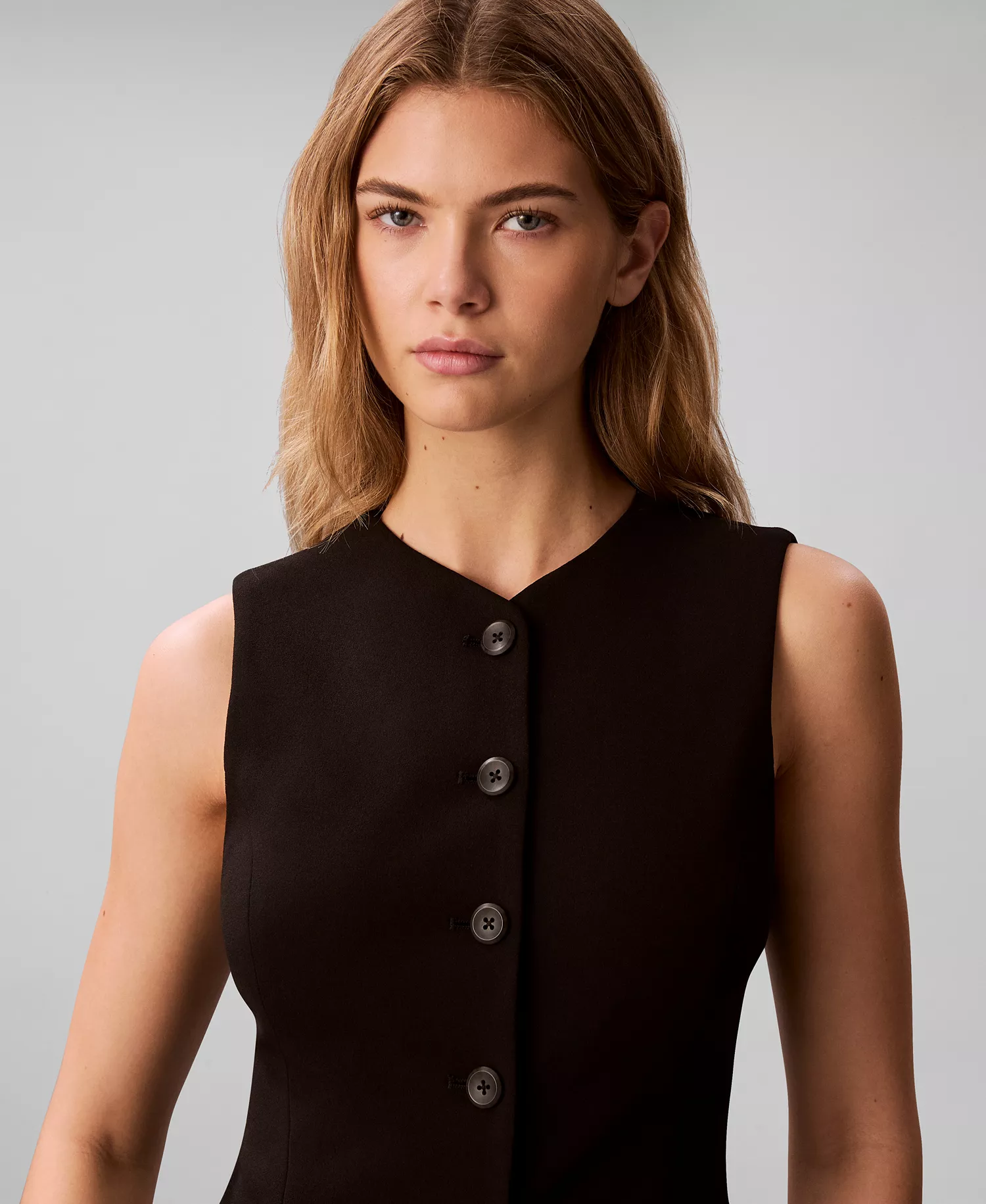 Women's V-Neck Front Button Vest - Black - 10