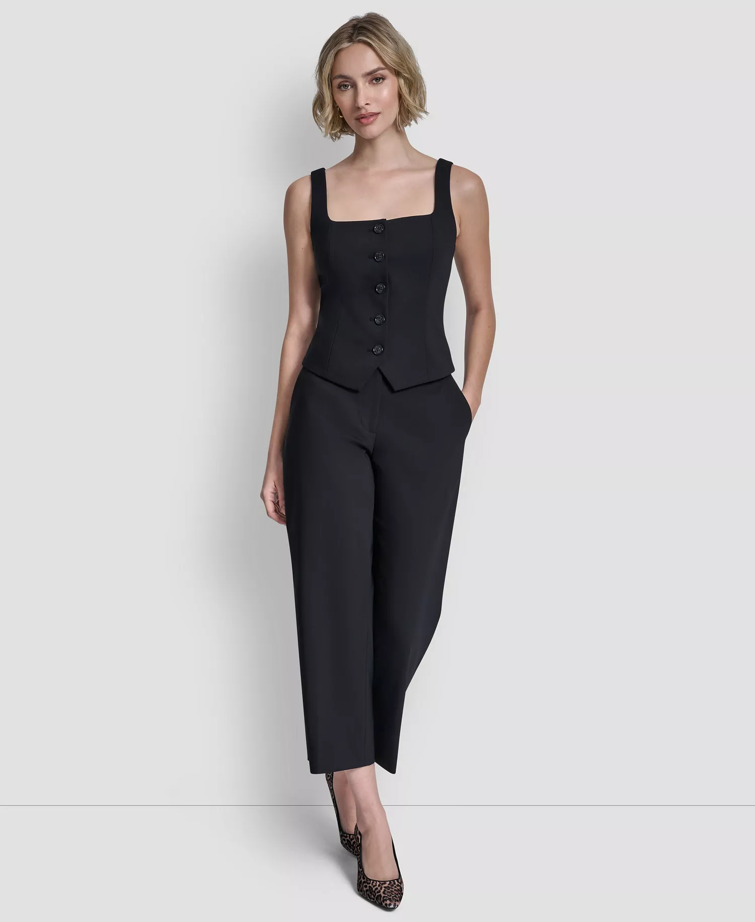 Women's Button Front Vest Top - Black - 10