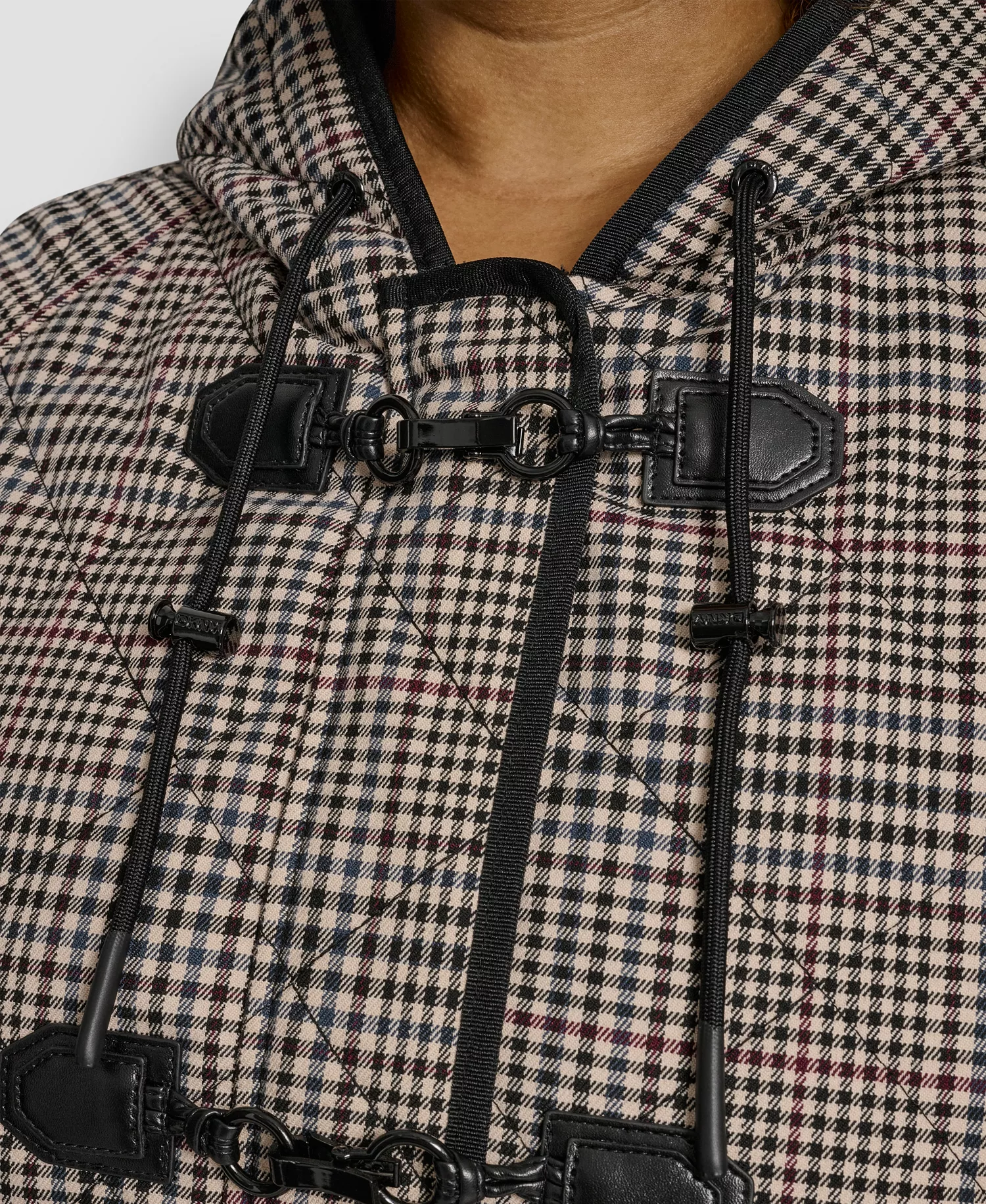 Plus Size Hooded Toggle-Front Quilted Coat - Plaid - 1X