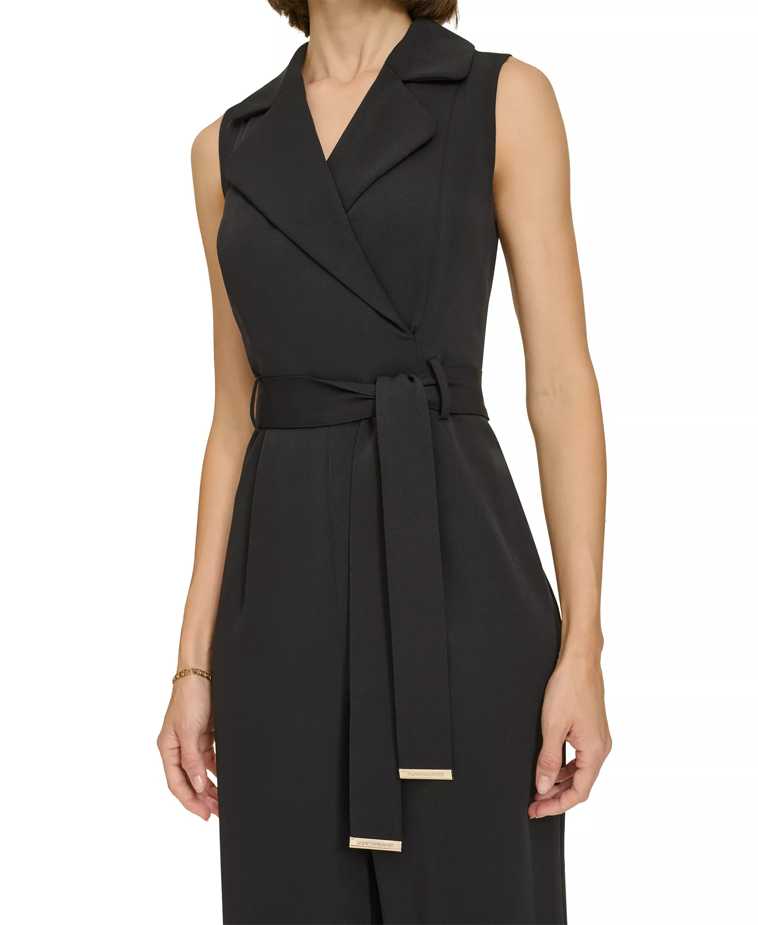 Women's Sleeveless Belted Jumpsuit - Black - 10