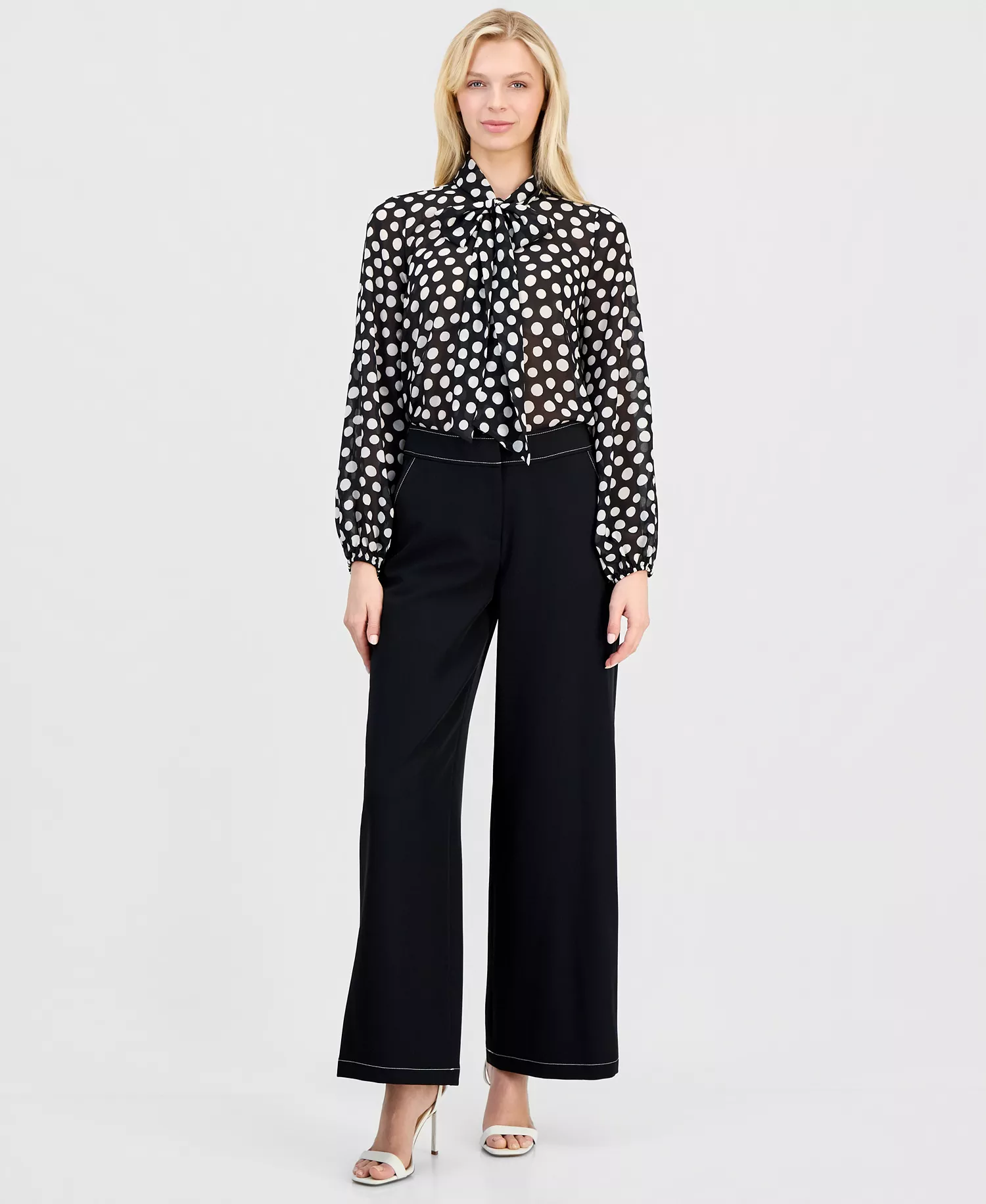 Petite Wide-Leg Pants - Black/White - 10P
