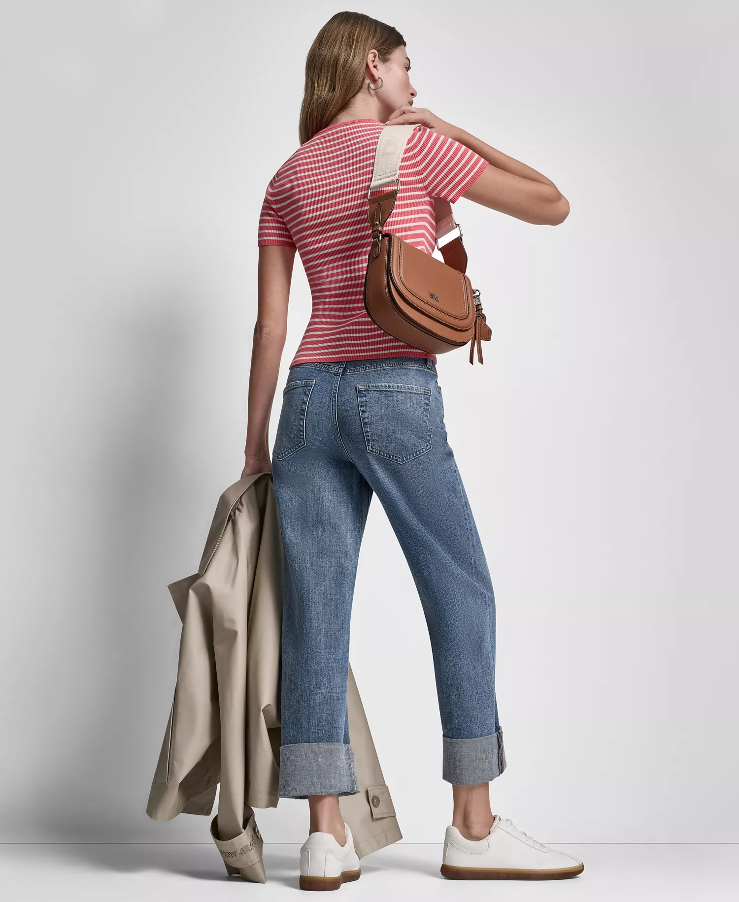 Women's Short Single Breasted Dolman Sleeve Military Trench Jacket - Pebble - L - Regular