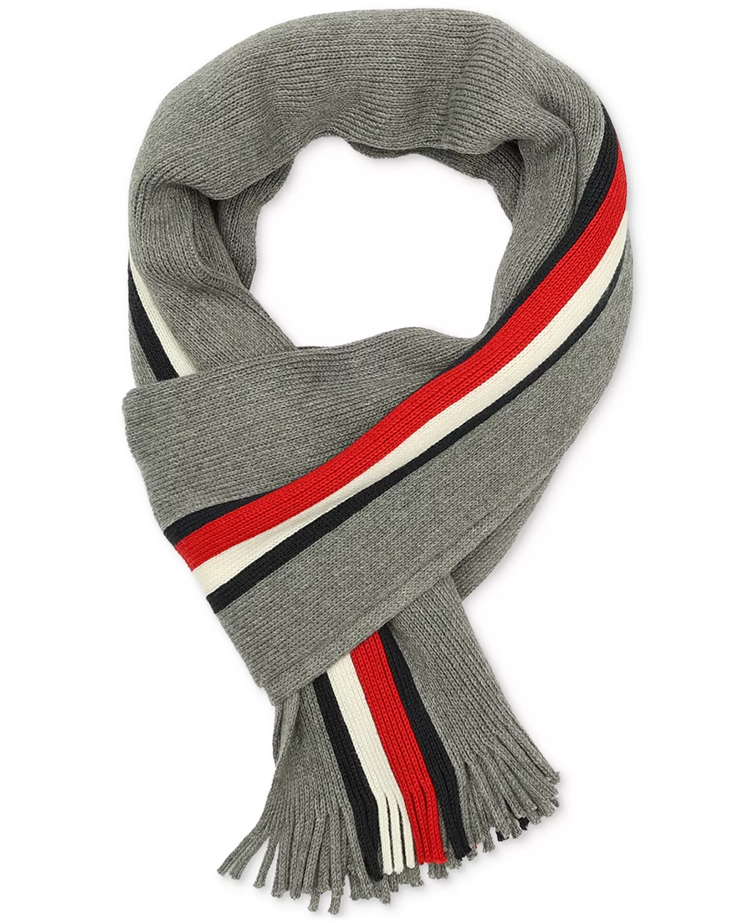 Men's Global Stripe Raschel Scarf - Medium Grey - ONE SIZE