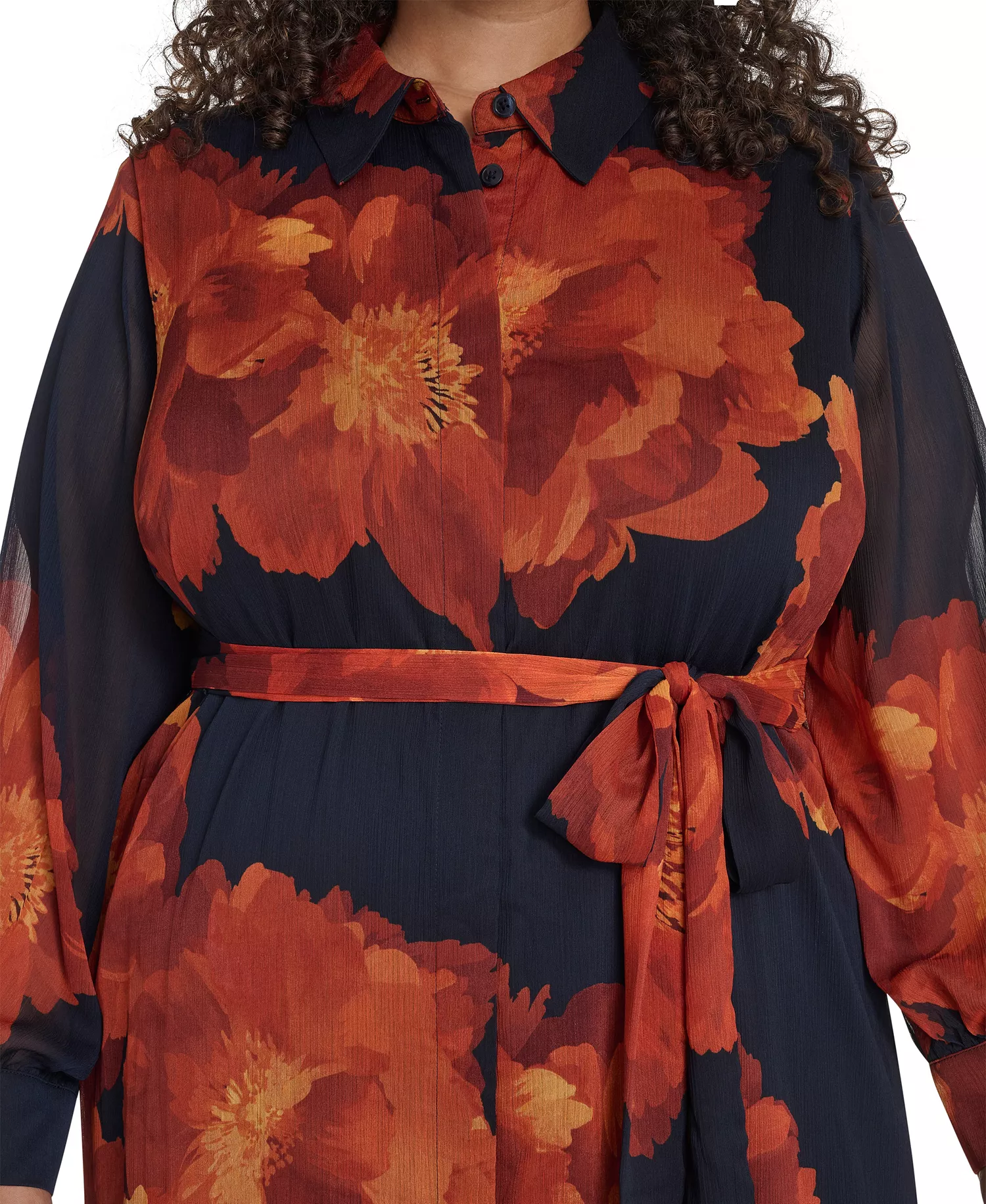 Plus Size Long-Sleeve Printed Midi Dress - Indigo Multi - 22W