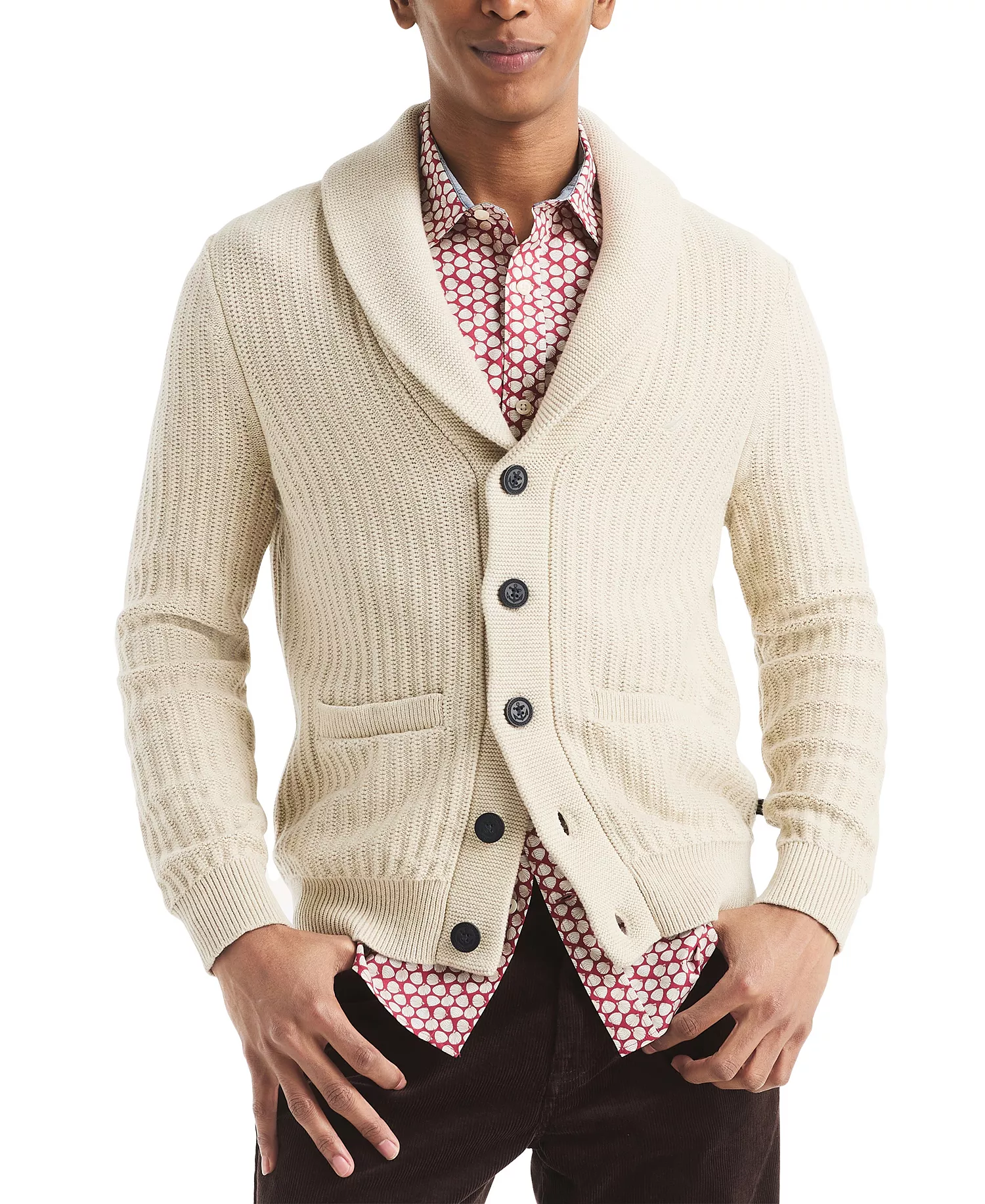 Men's Textured Long Sleeve Cardigan Sweater - Oatmeal Heather - M