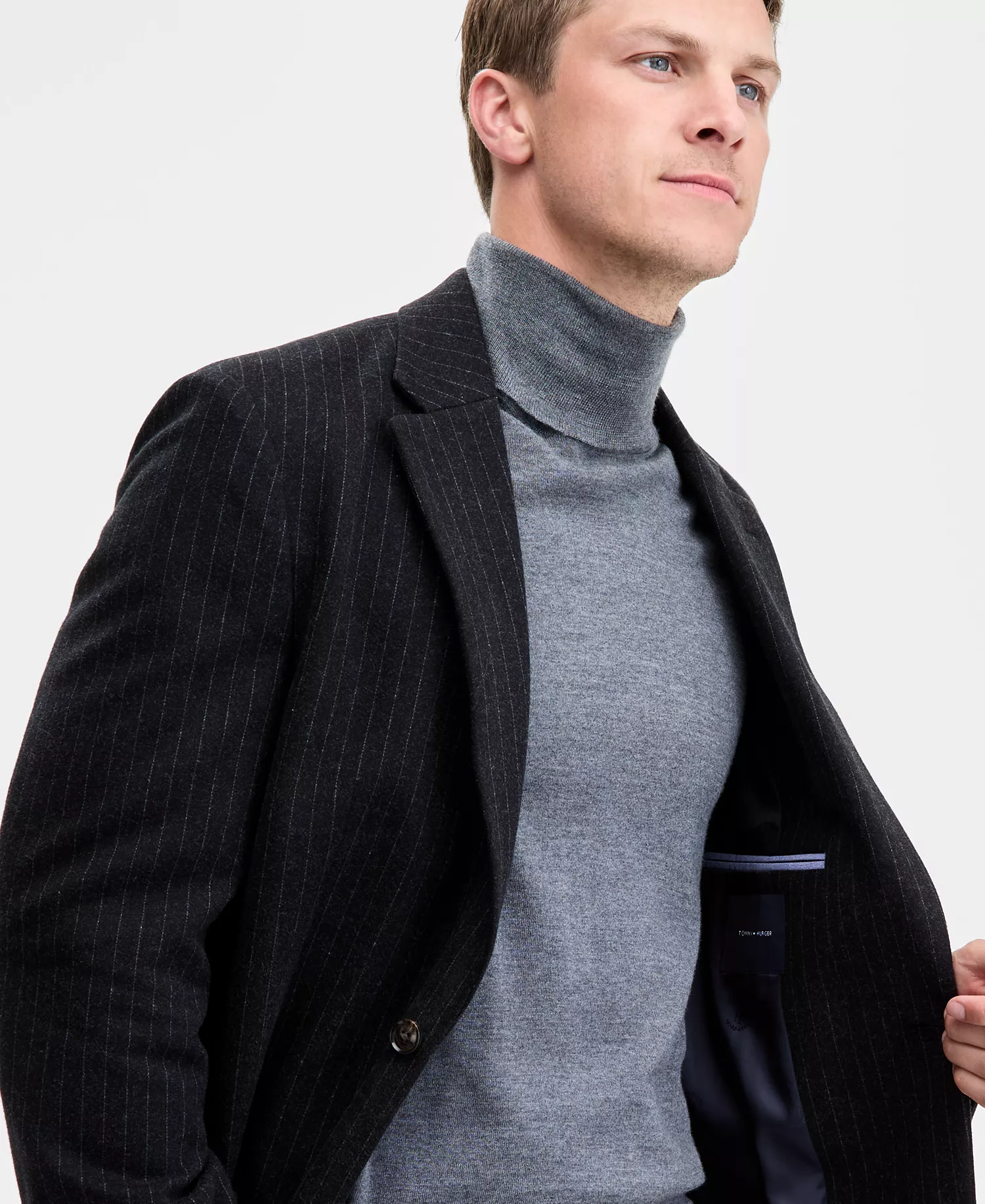 Men's Modern-Fit Wool Pinstripe Suit Separate Jacket  - Charcoal Pinstripe - 36R