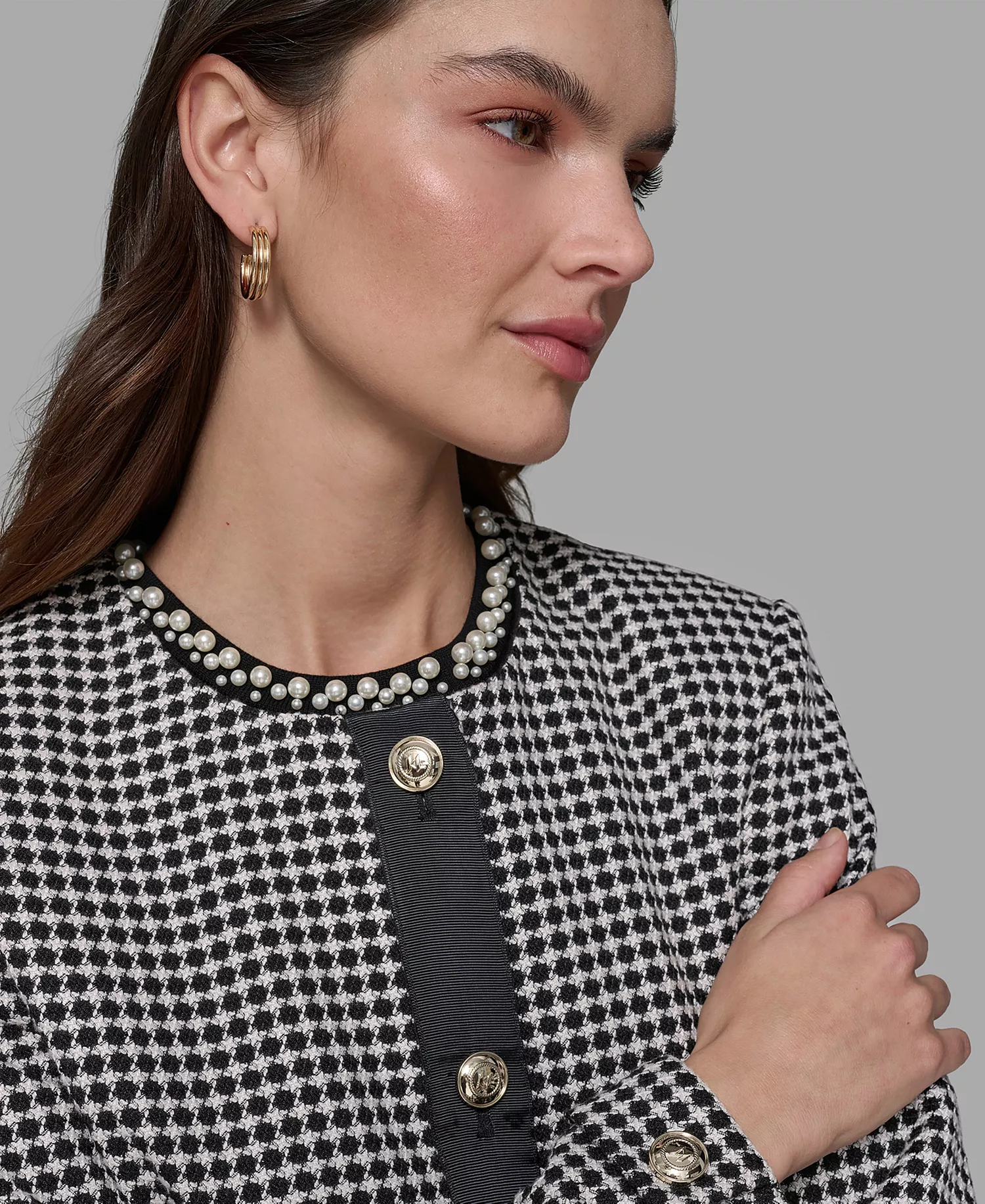 Women's Front Button Topper Jacket - Black/Soft White - 10