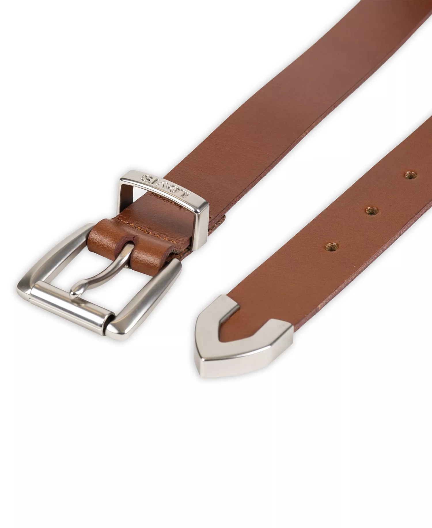 Women's Western Metal Tip End Leather Pant Belt - Tan - L