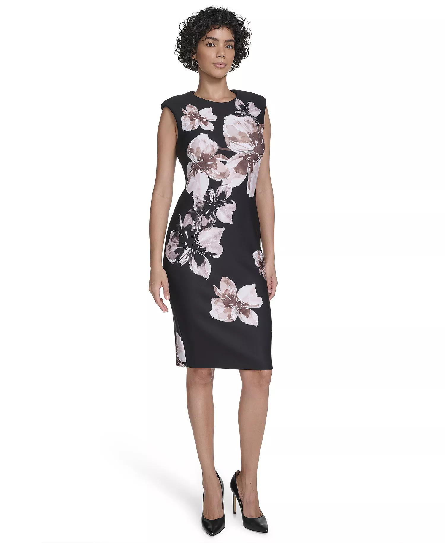 Women's Crew Neck Printed Sheath Dress - Gray - 2