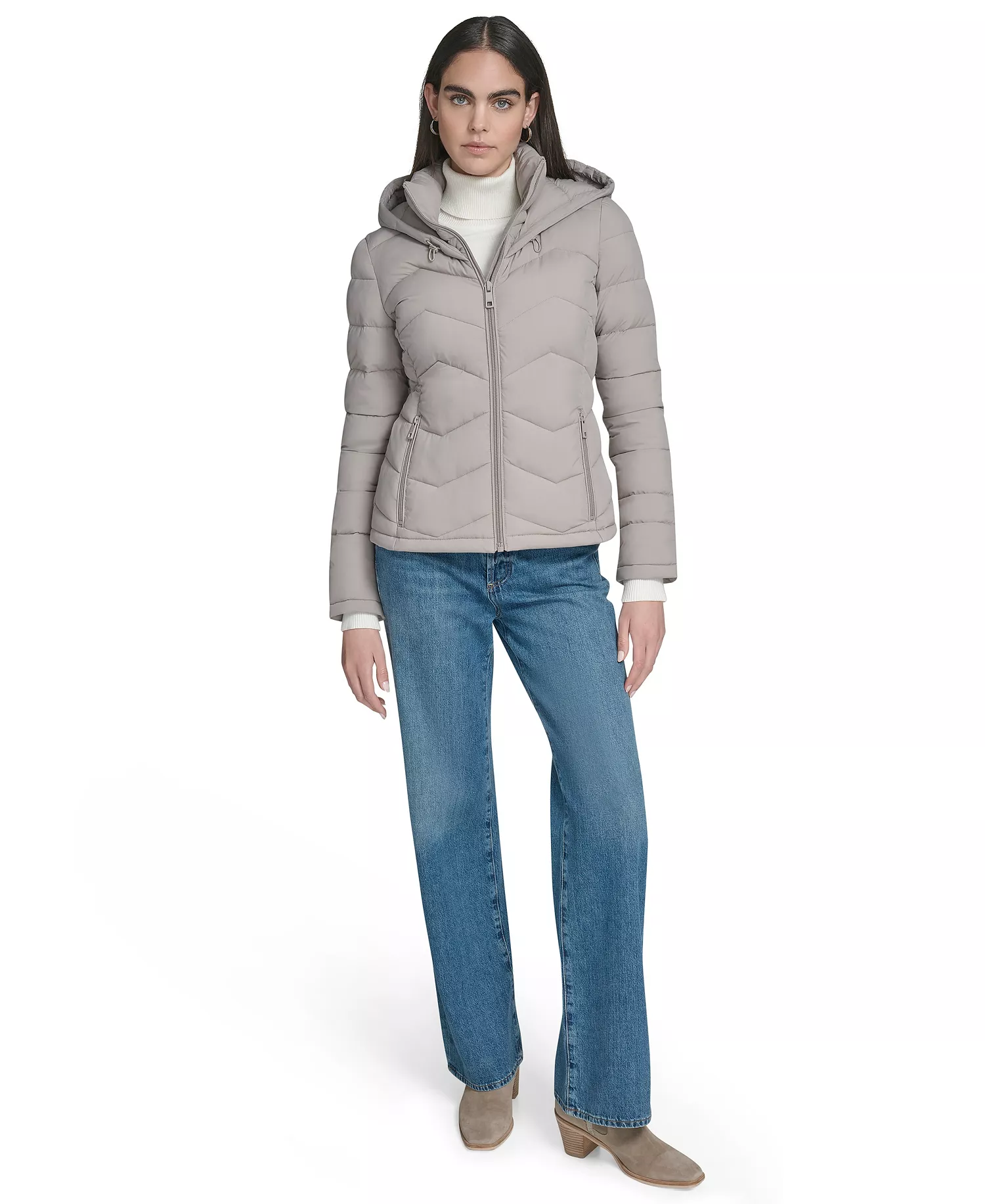 Women's Short Zip-Up Hooded Puffer Coat - Atmosphere - L