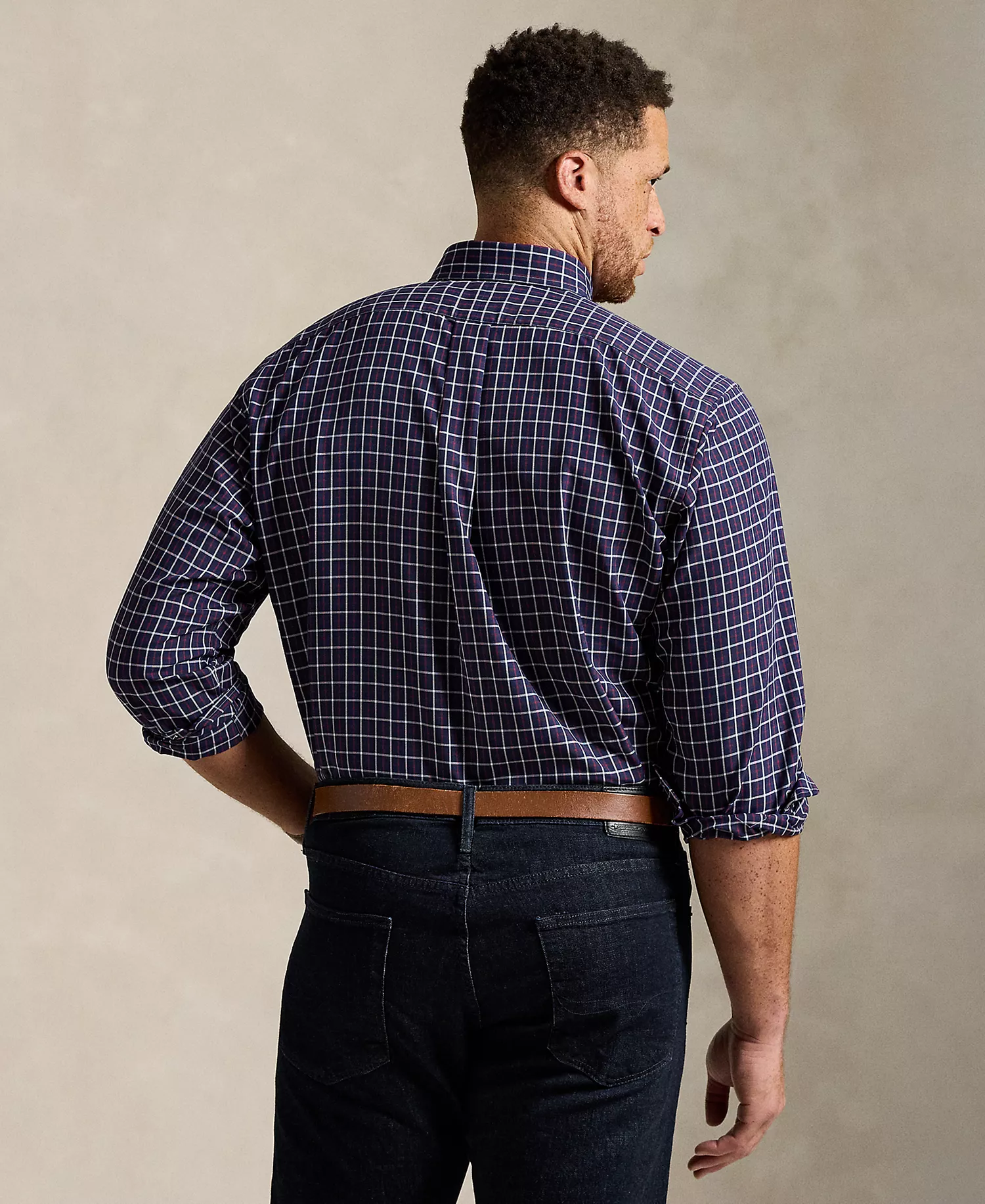 Men's B&T Long Sleeve Performance Oxford Shirt - Navy Wine Multi - 2LT